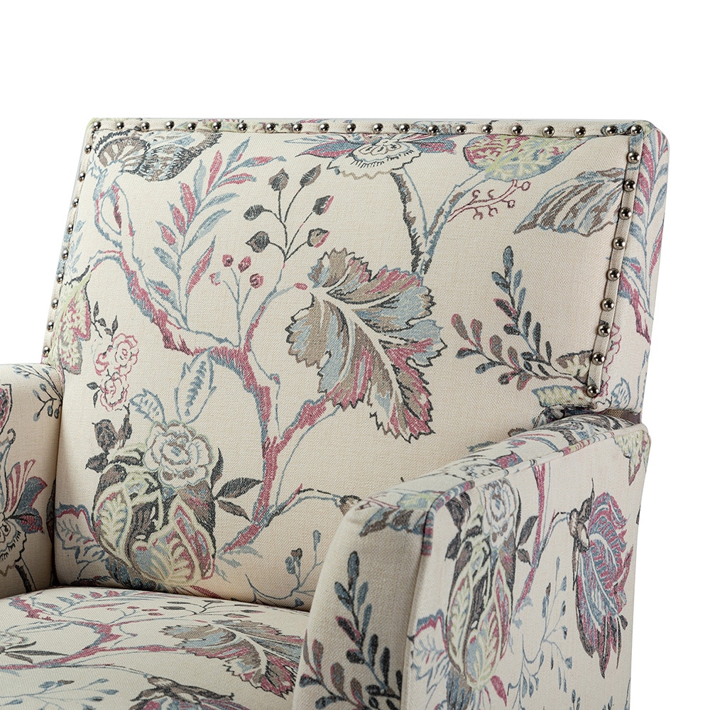 Red and Grey Floral Manufactured Wood Accent Chair
