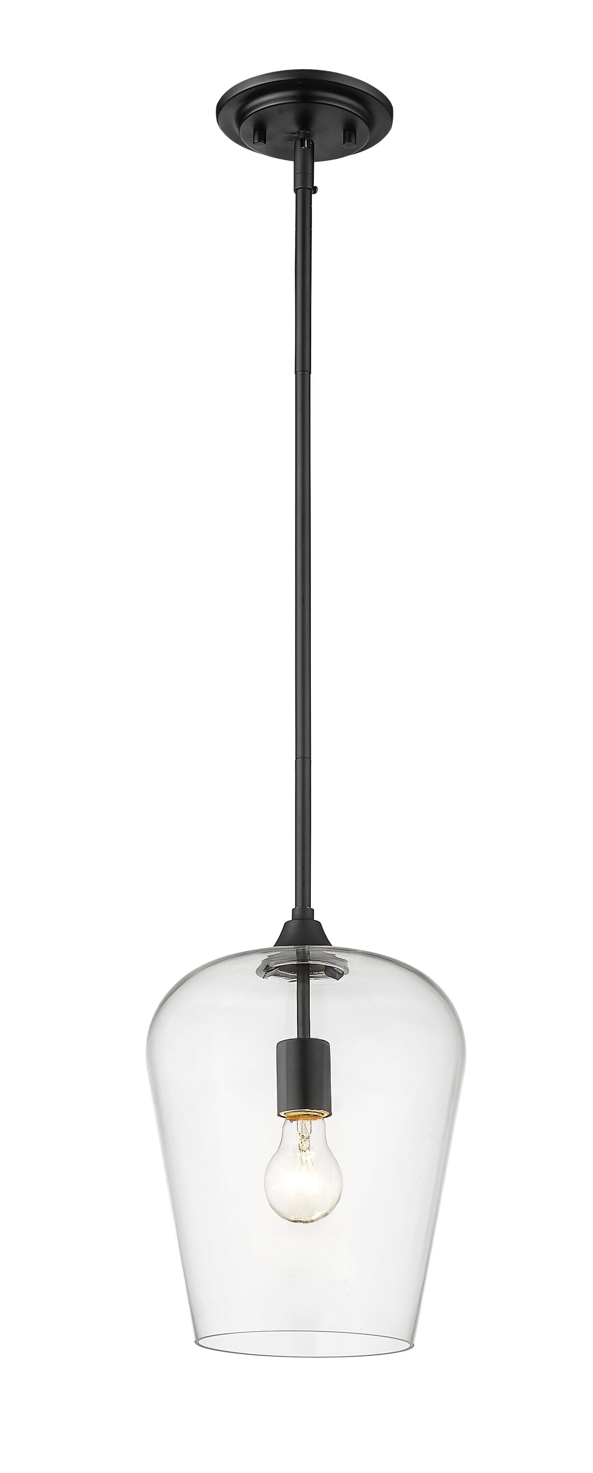 Sleek Matte Black 12'' Modern Single-Light Pendant with Clear Glass Shade