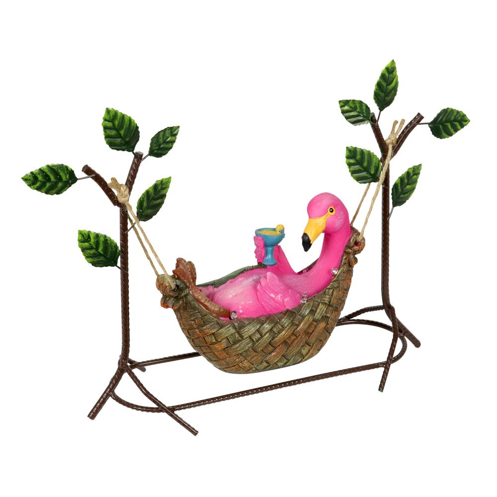 Exhart 15936-RS Solar Flamingo and Hammock DEcor, Multi Color