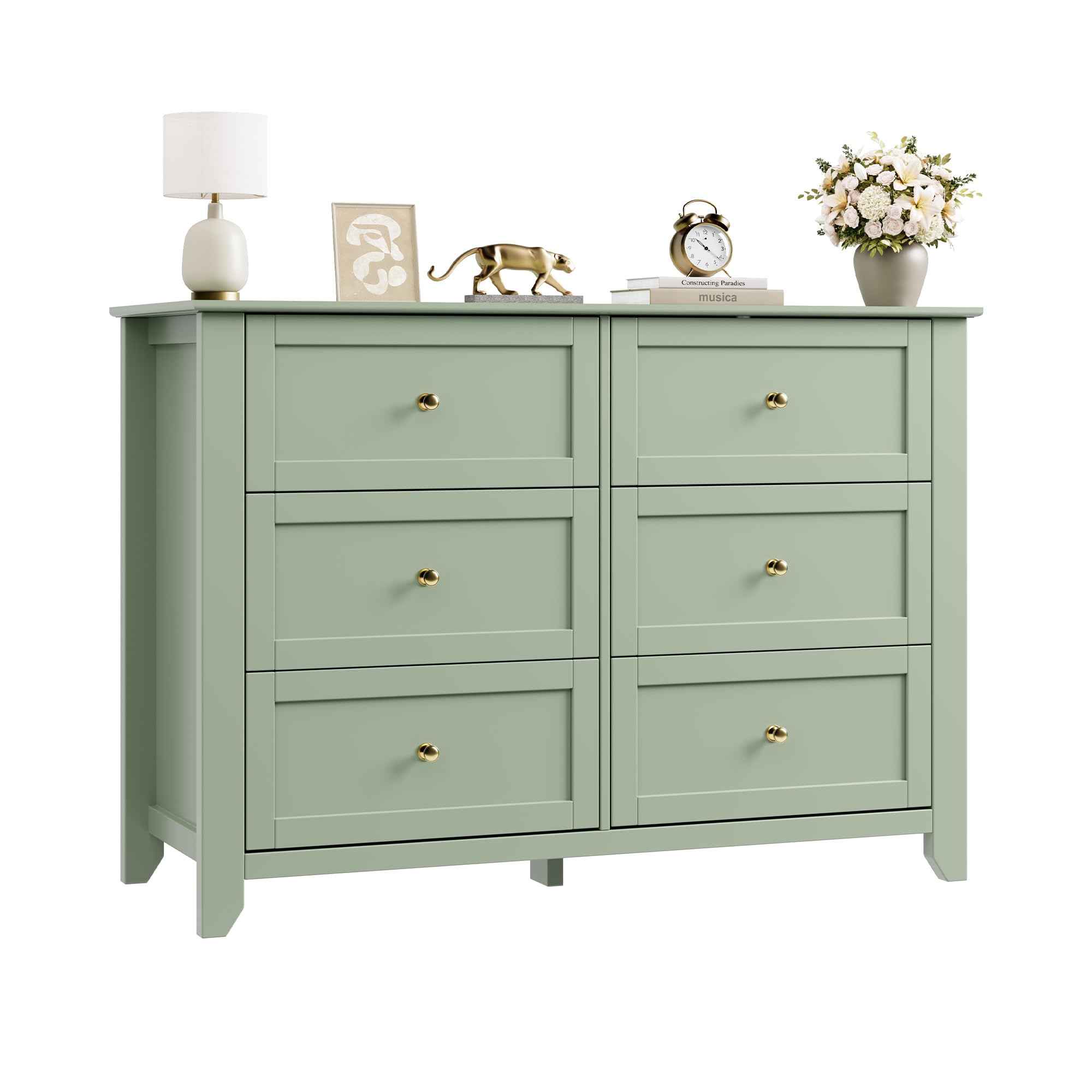 IdealHouse Modern Sage Green 6 Drawer Dresser 47.2 inch Wide Wooden Chest with Deep Drawers Metal Knobs Large Storage Organizer for Bedroom Closet Nursery Living Room in the Nightstands department at