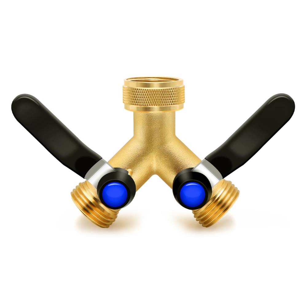 Etokfoks  Brass 2 Way Garden Hose Splitter Heavy Duty Y Valve with 304 Stainless Steel Extension Handles 3 4 in GHT Threads