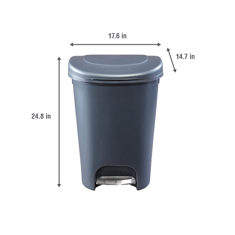 Rubbermaid 13-Gallons Gunmetal Blue Plastic Kitchen Trash Can with