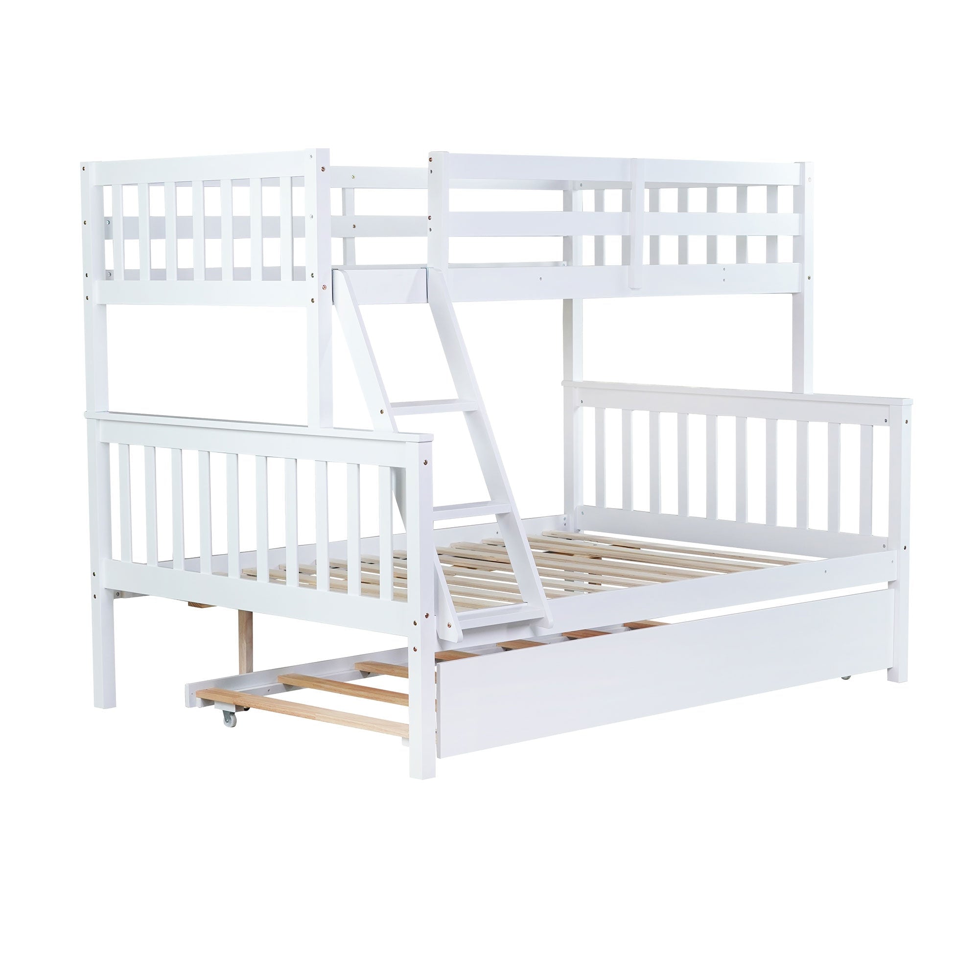 Vecelo Twin Over Full Bunk Bed with Twin Pull Out Bed Solid Wood Frame ...