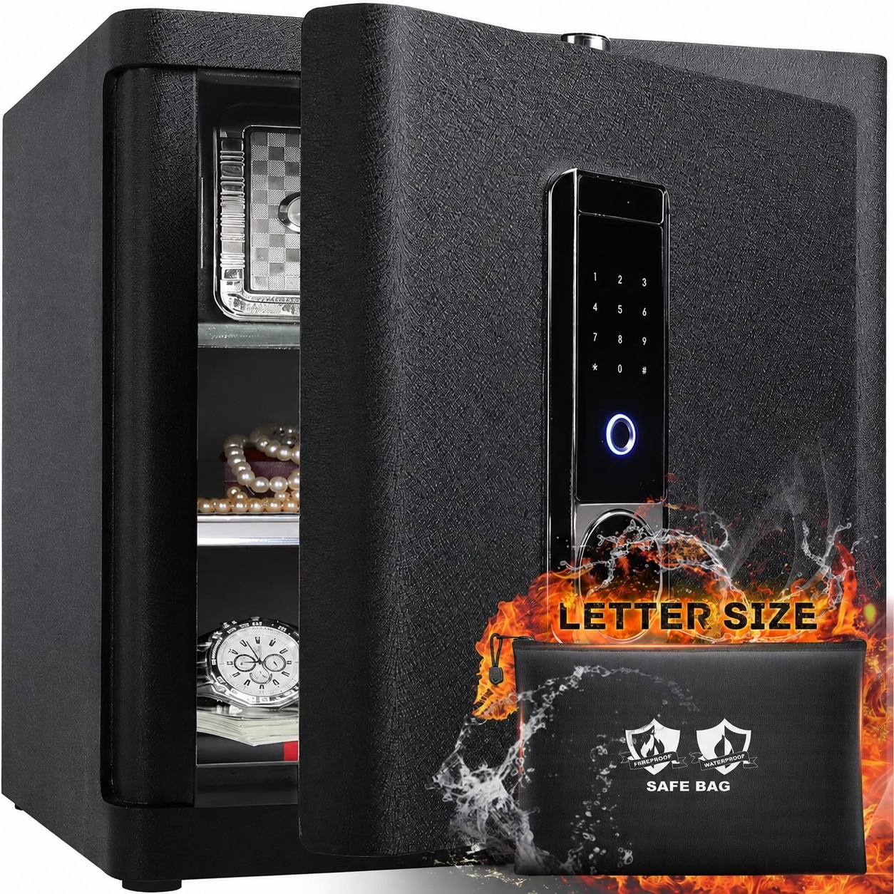 Oyezvary  Deluxe Biometric Safe with Fireproof Waterproof Bag 2.25 Cubic Feet Security Lock for Home Office Hotel with Fingerprint Access