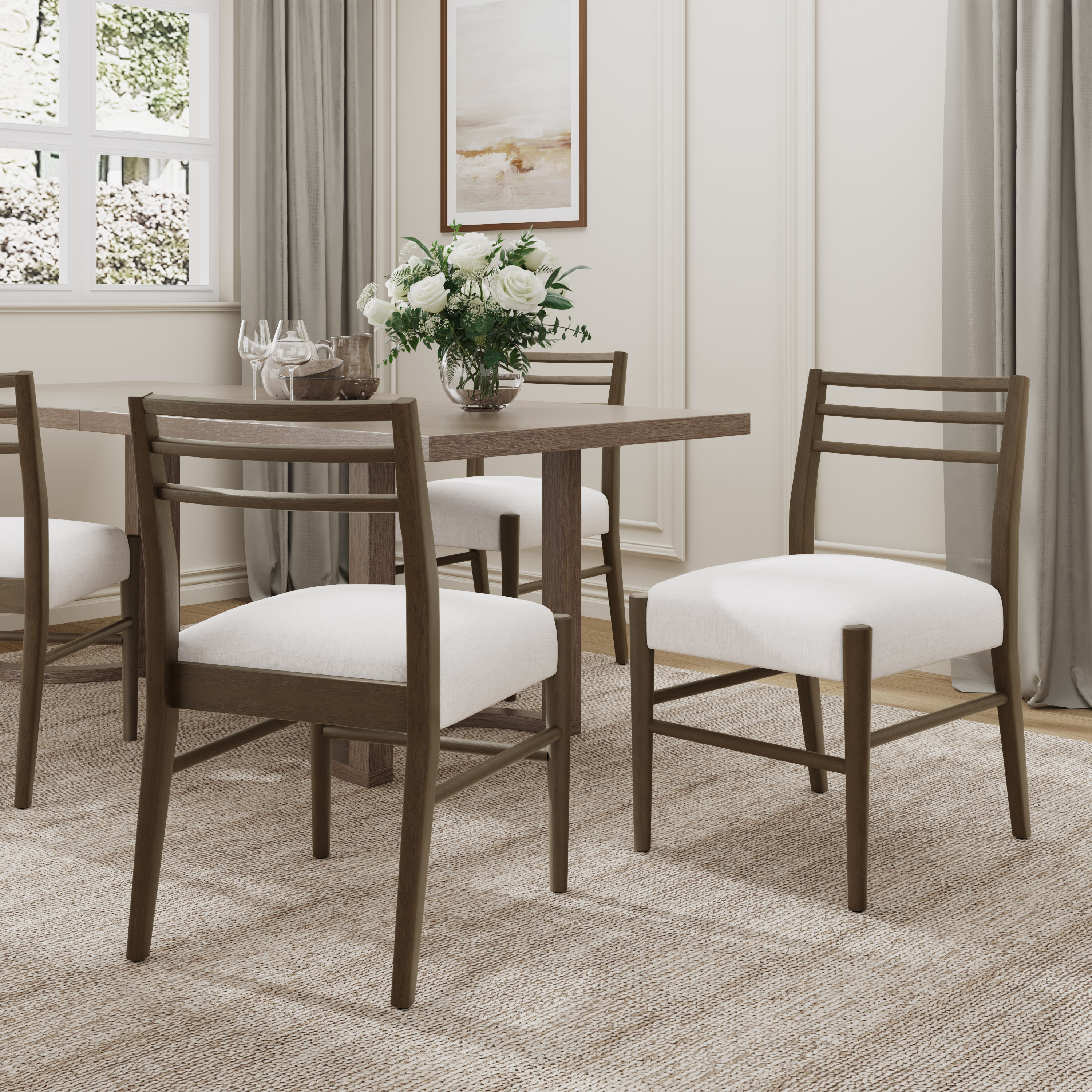 Christopher Knight Home 326758 Ladder Back Dining Chairs (Set of 2) Beige and Walnut