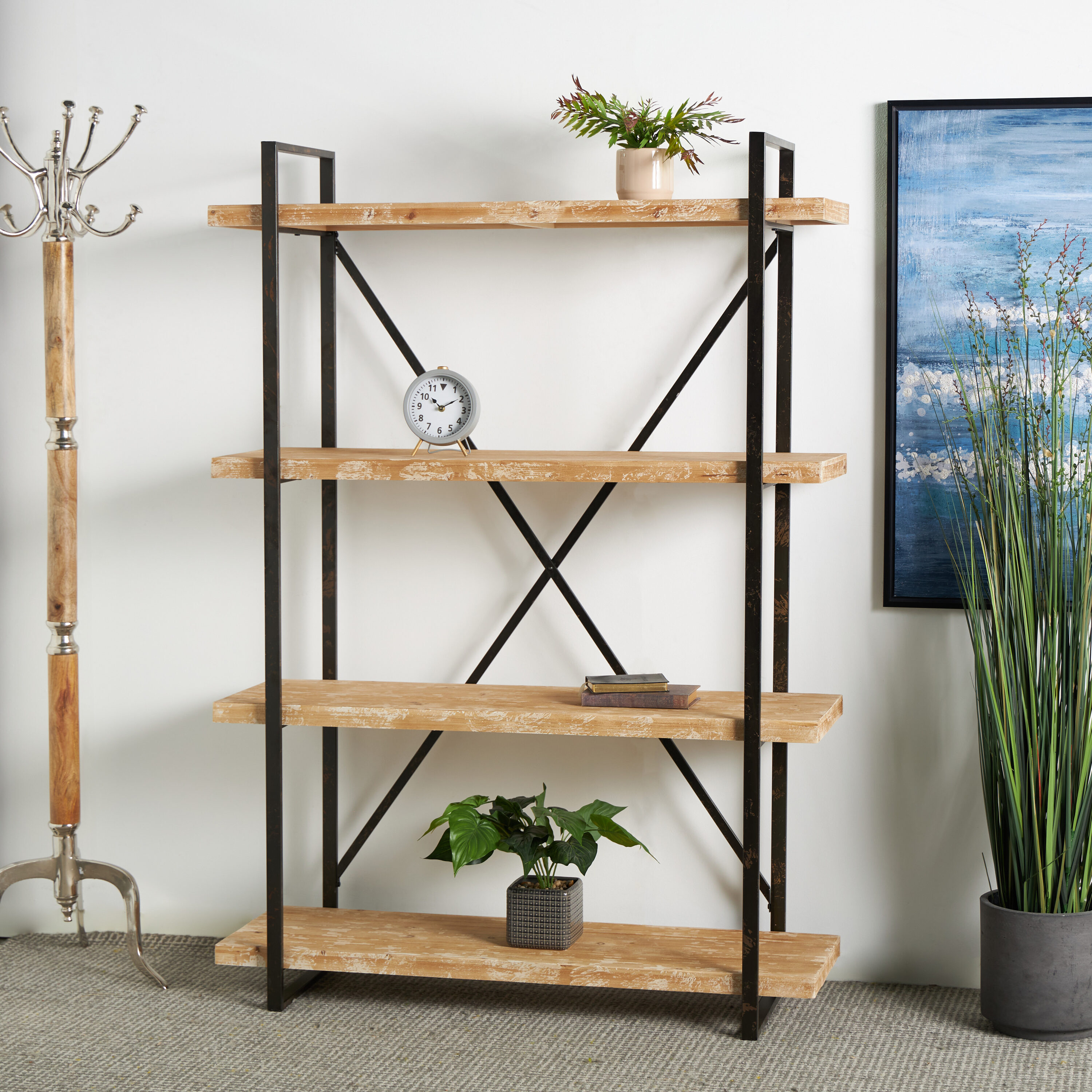 Grayson Lane 34853 Brown Metal 4 -Shelf Bookcase ( 47-in W x 67-in H x 14-in D ) Finished