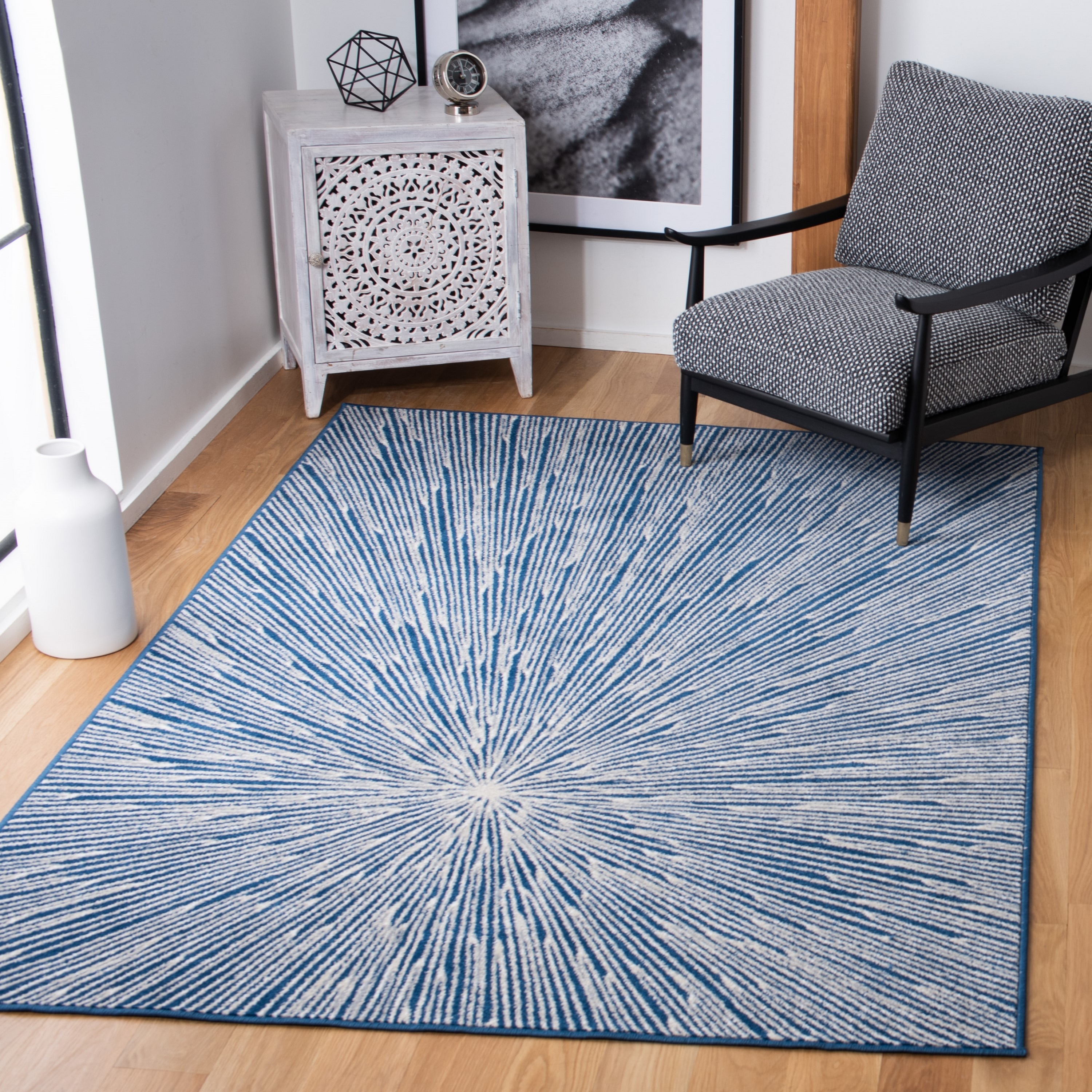 Safavieh BMT136N-4 Belmont Greta 4 x 6 (ft) Loomed Polypropylene Navy/Gray Rectangular Indoor Abstract Bohemian/Eclectic Area rug