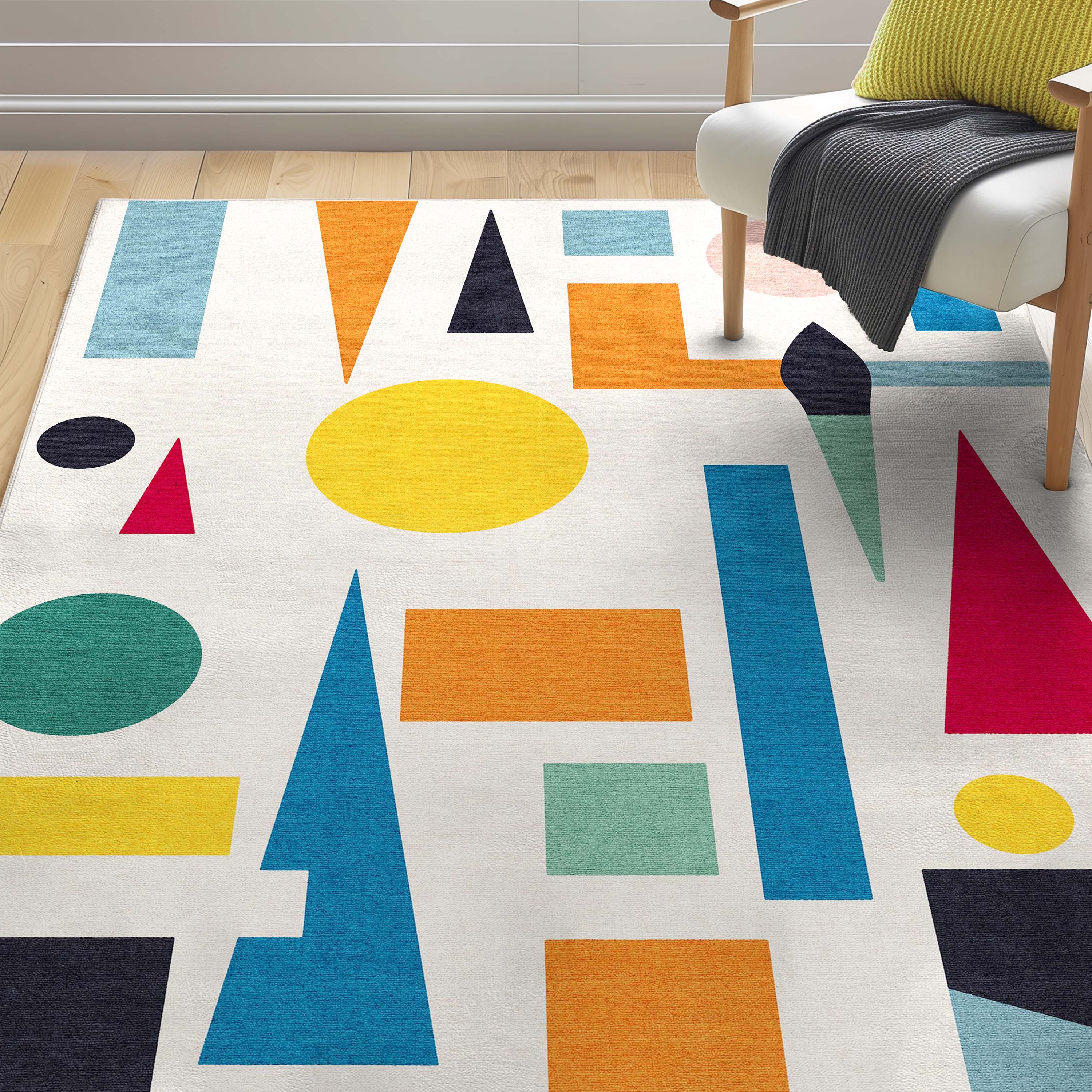Well Woven CRA-31A-5 Crayola 5 x 7 (ft) Polyester Multi Color Rectangular Indoor Abstract Mid-Century Modern Area rug