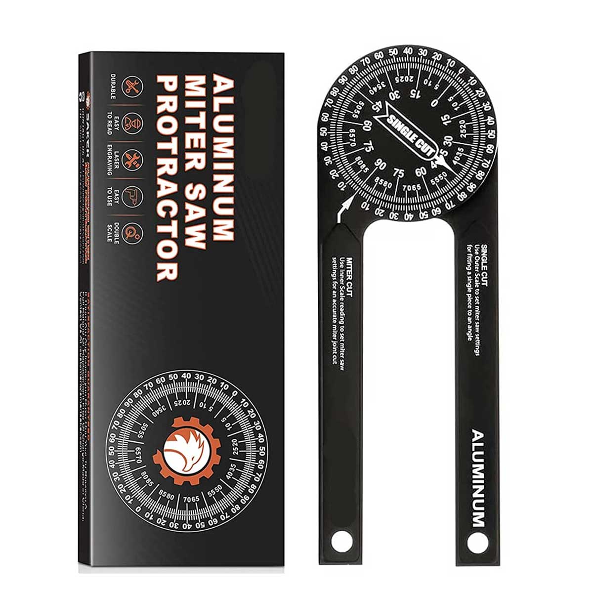 Aoibox 7-Inch Aluminum Miter Saw Protractor with Precision Laser Angle Finder for Carpenters Plumbers and Building Trades #LABMT21030