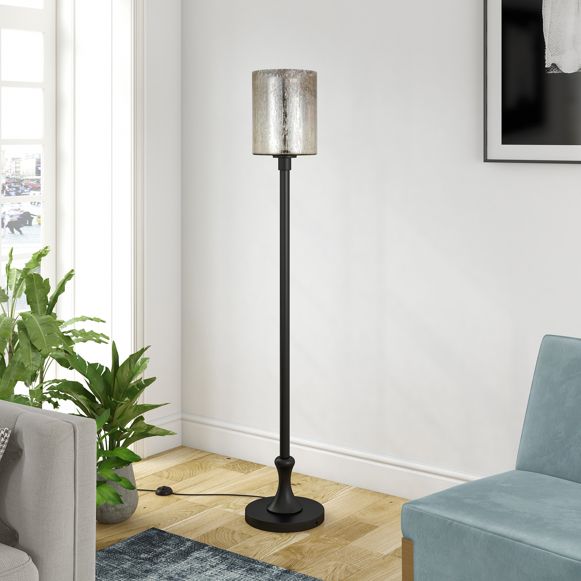 Hailey Home FL0012 Numit 68.75-in Blackened bronze Standard Floor Lamp with Glass Shade