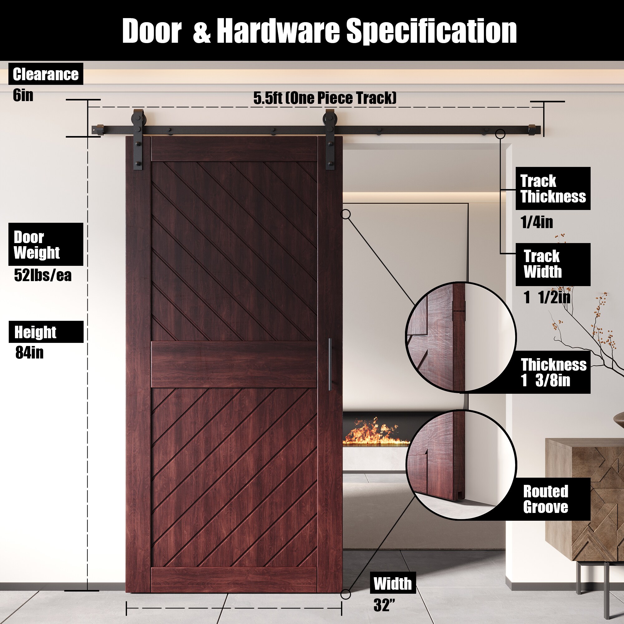 HOMACER YT1H066C-XT4-3284-RD Barn-Doors - View #2