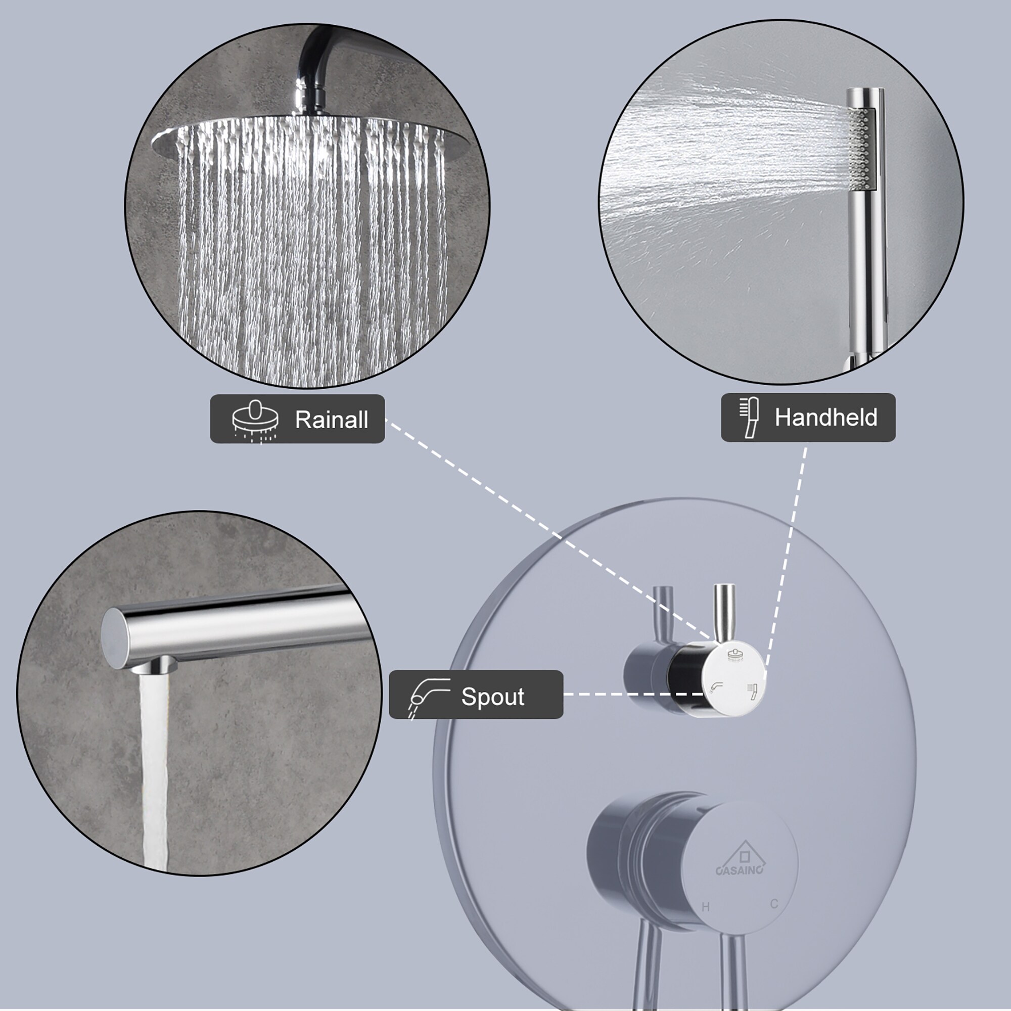 CASAINC M6202-A-10-CP Showerhead-Bar-Panels - View #8