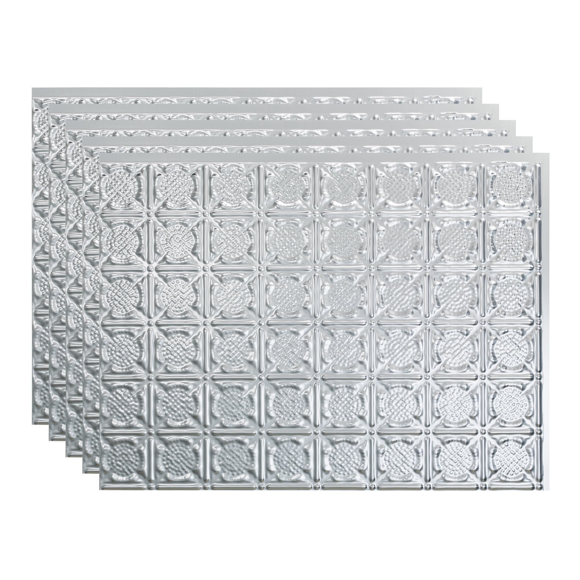 Fasade PB5608 Traditional 6 18.25-in x 24.25-in Vinyl Brushed Aluminum Backsplash Panels 5.0 -Pack