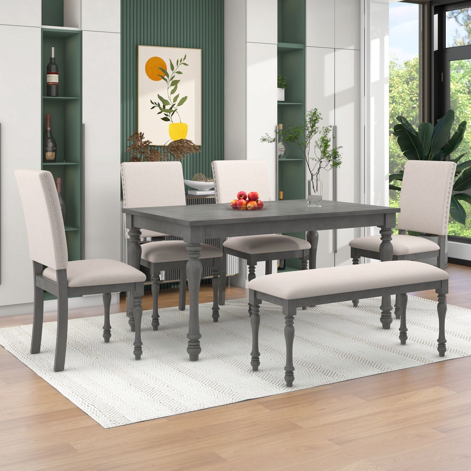 JASMODER ST000076AAE Gray Contemporary/Modern Dining Room Set with Rectangular Table (Seats 6)