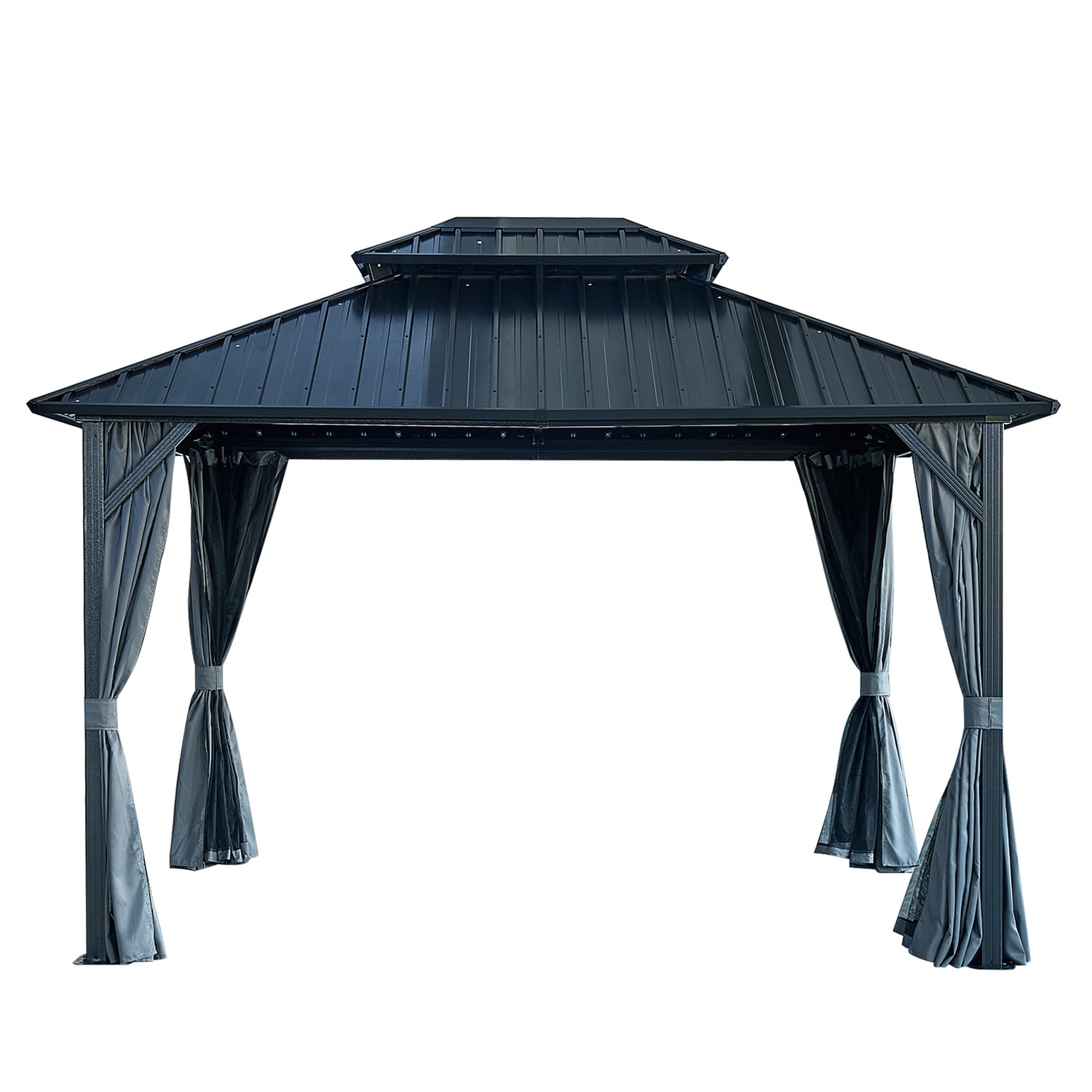 Bybafun 12-ft x 10-ft Rectangle Black Metal Polycarbonate Roof Gazebo ...