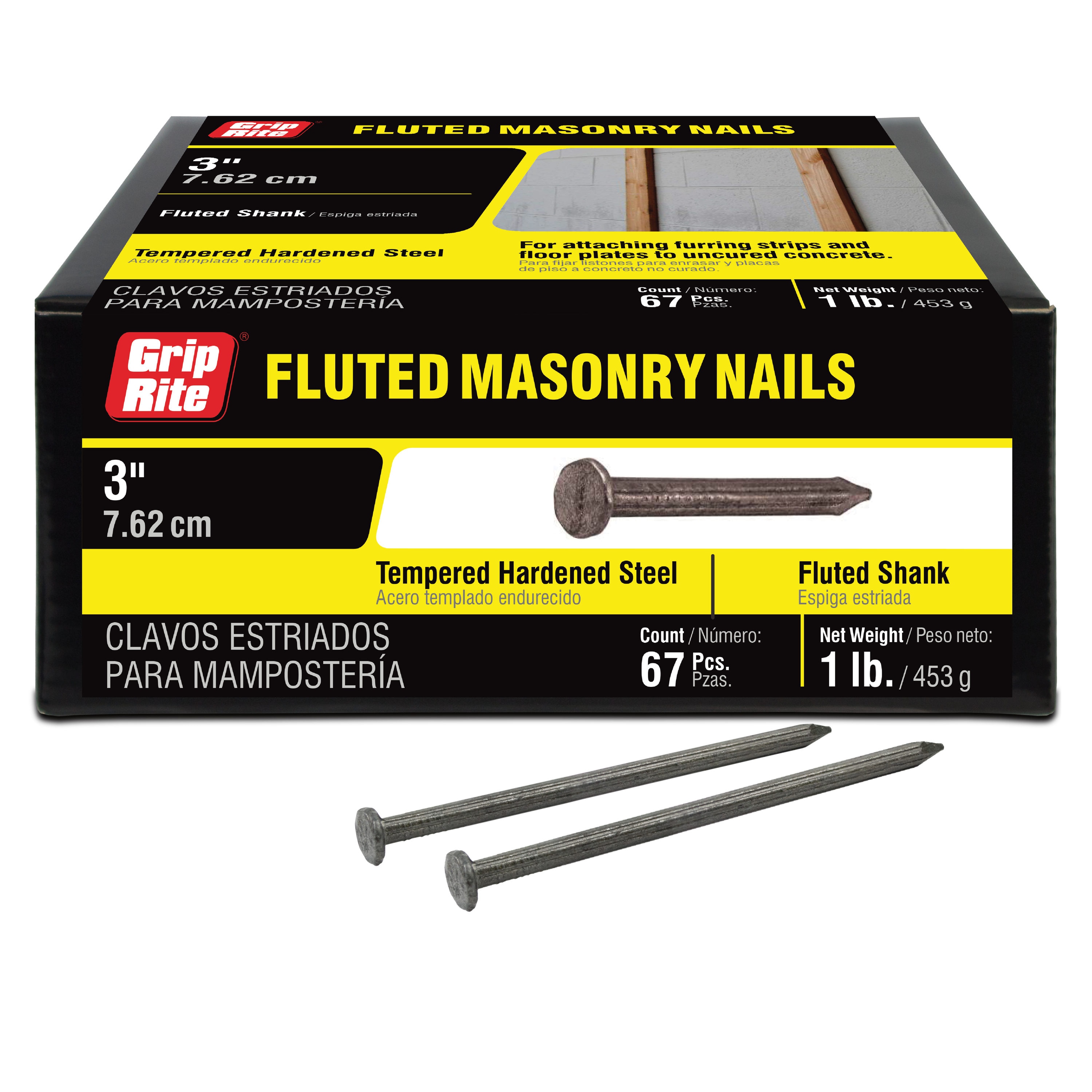 ZUA,Hard Steel Concrete Nails 3 inch (75 mm) Pack of 50 Pieces (3