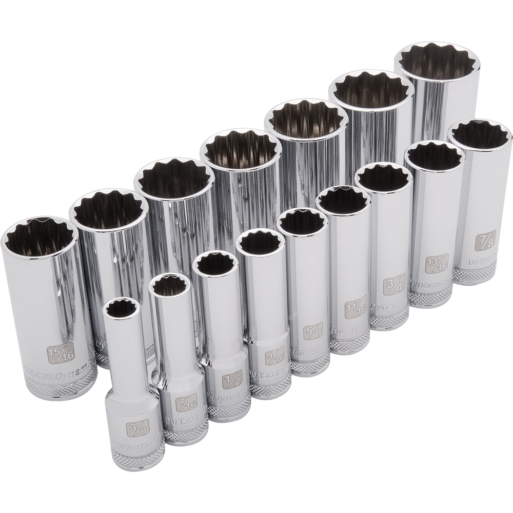 Dynamic D018003 1/2-in Drive Standard (SAE) Deep Socket Set (16-Pieces)