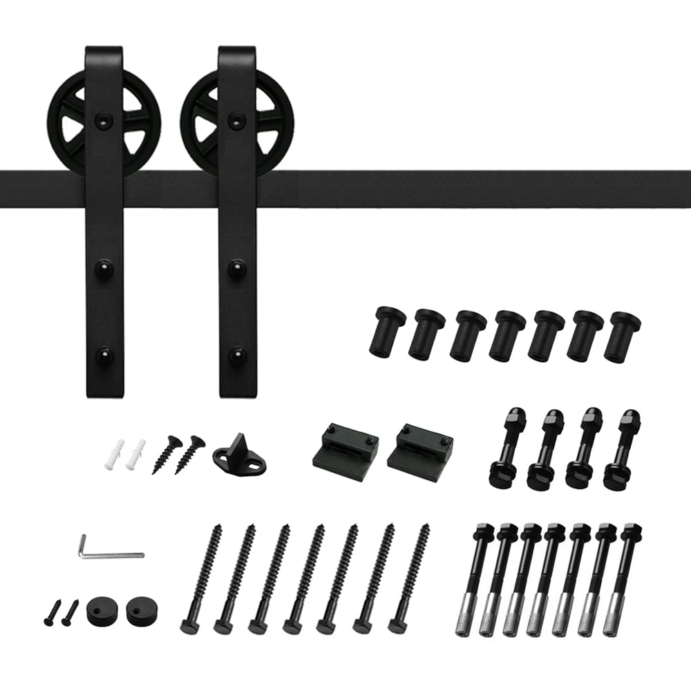 Clihome X002AHJZU3-LTC 60-in Matte Black Indoor/Outdoor J-strap Single Barn door hardware kit