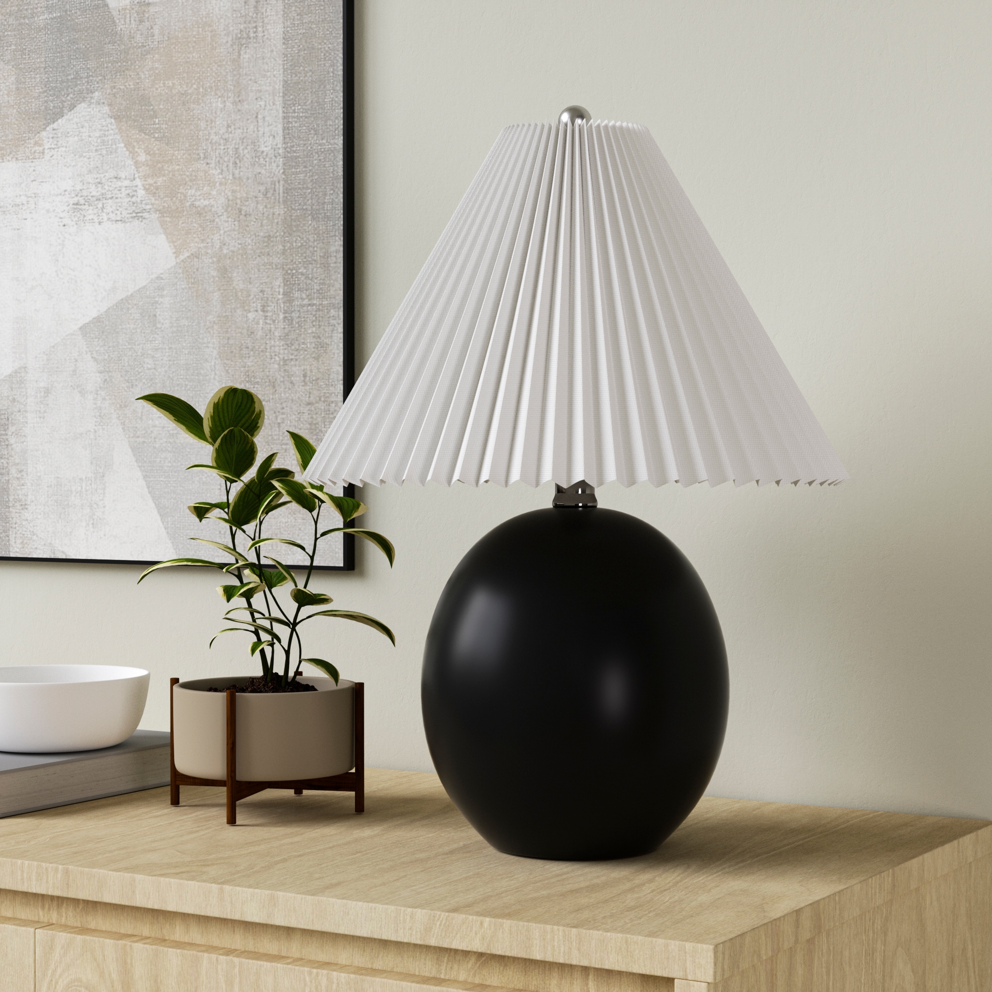 Maxax T231-BK-S Deluxe 20.5-in Black LED Incandescent Rotary socket Table Lamp with Linen Shade