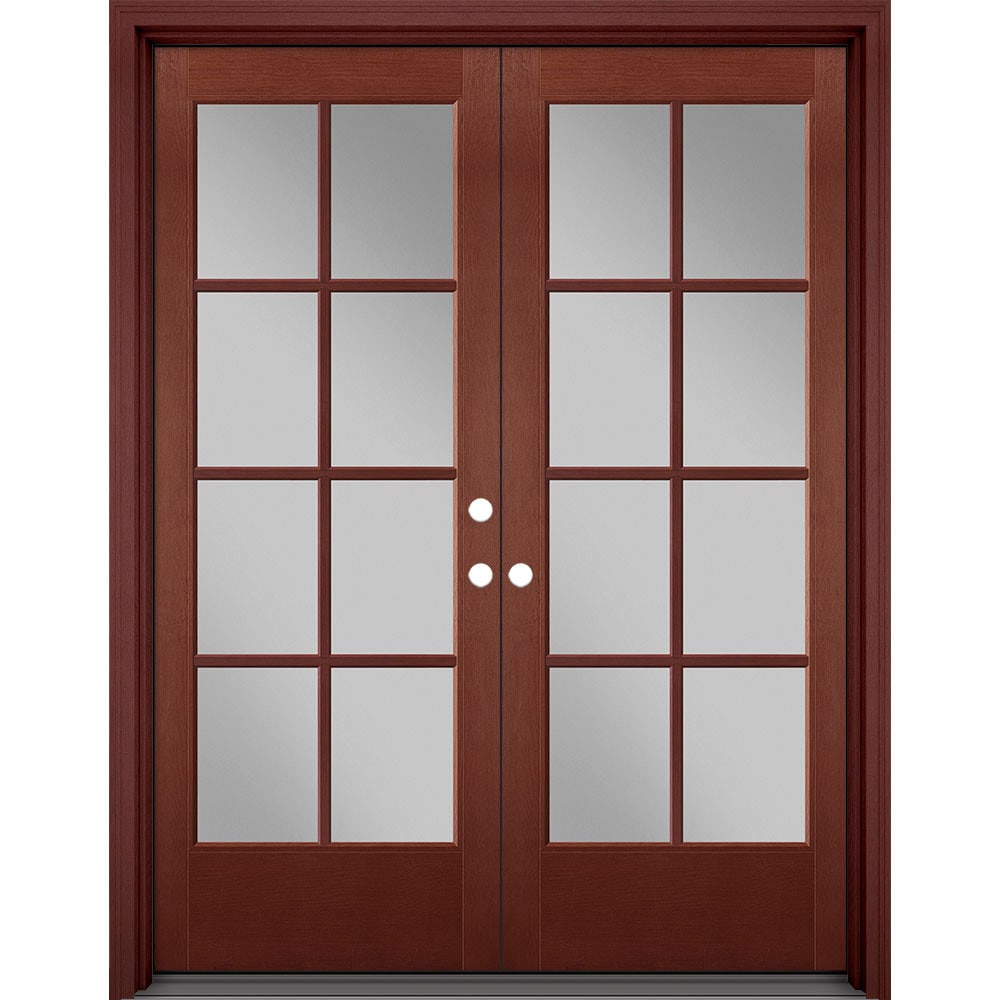 Masonite 630838 Performance Door System 60-in x 80-in x 4-9/16-in Fiberglass Full lite Left-hand inswing Wineberry Stained Prehung Double Front Door with Brickmould Insulating core with Grilles