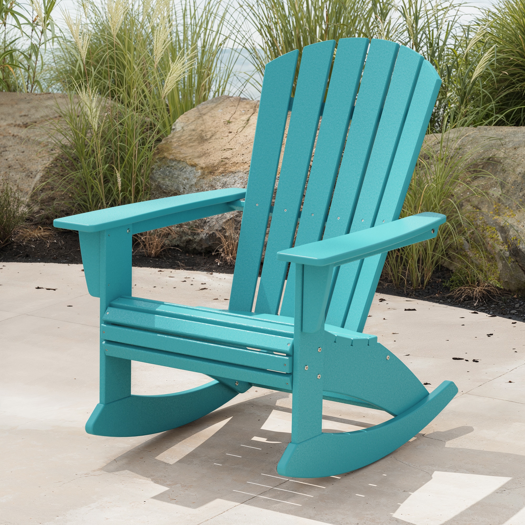 POLYWOOD ADR610AR Nautical Aruba Plastic Frame Rocking Chair with Slat Seat