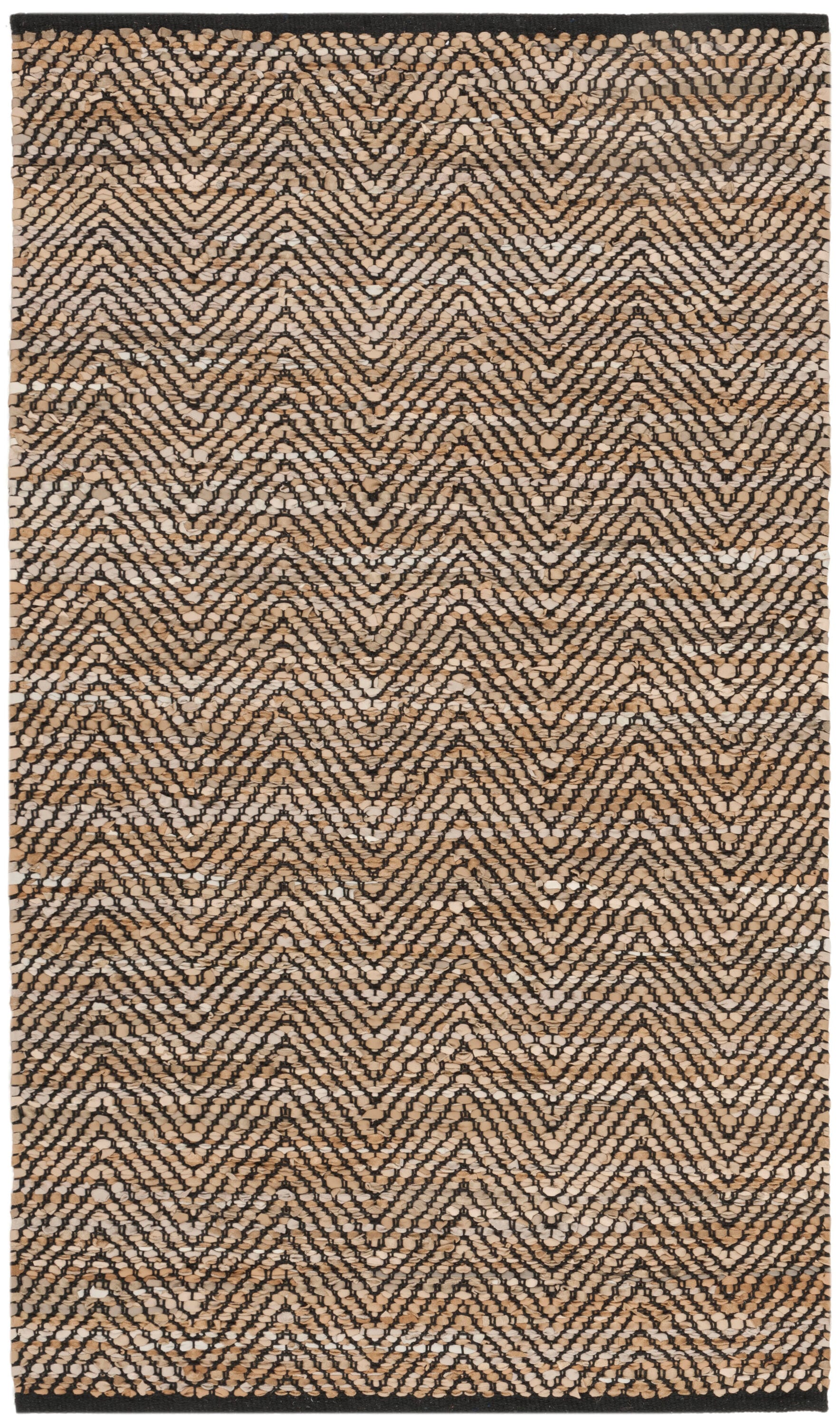Handwoven Mod-Chic Black Cowhide Leather 3' x 5' Area Rug
