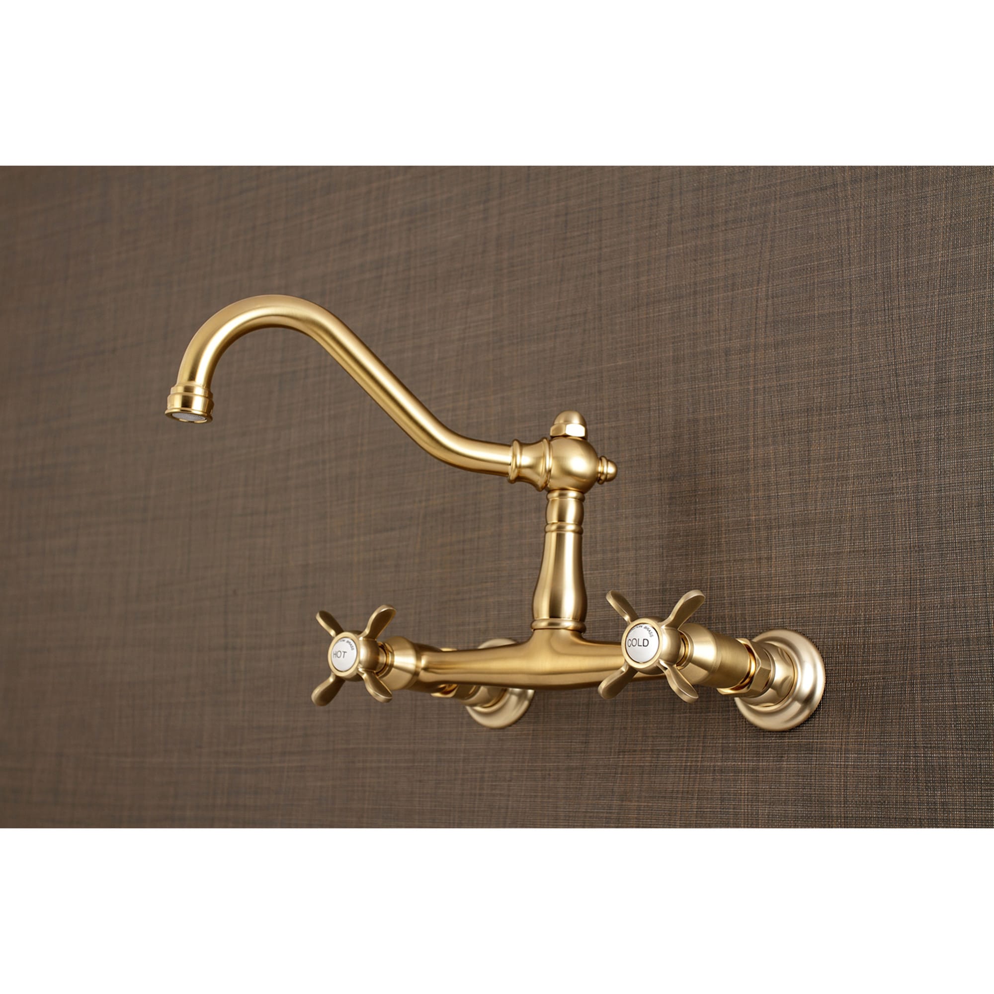 Kingston Brass WLKS3247BEX Essex Brushed brass Wall-mount 2-handle High-arc Residential Handle Bathroom Sink Faucet