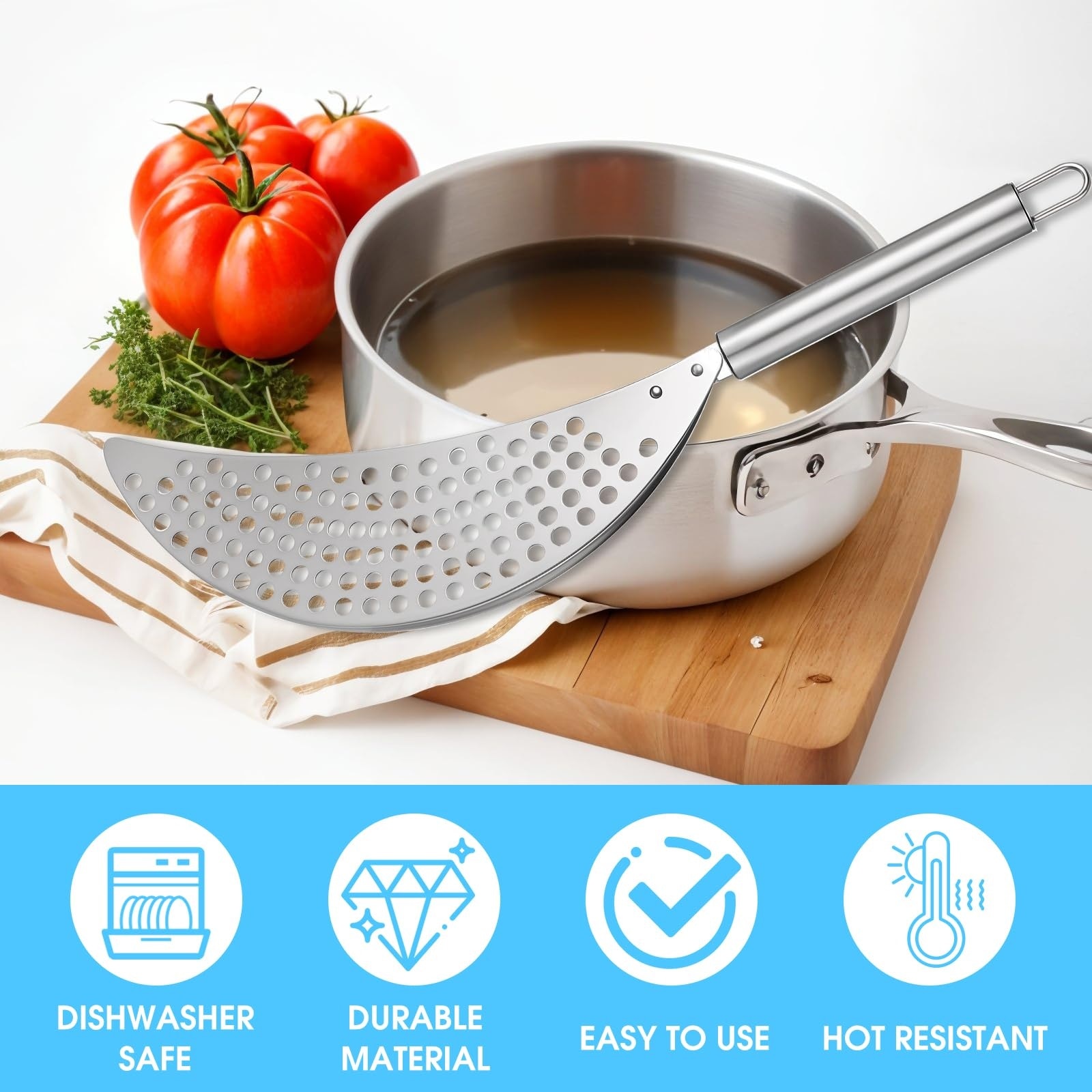 Aoibox  14 57 Inch Stainless Steel Pan Pot Strainer with Handle Clip On Drainer for Pasta Noodles and Fruit
