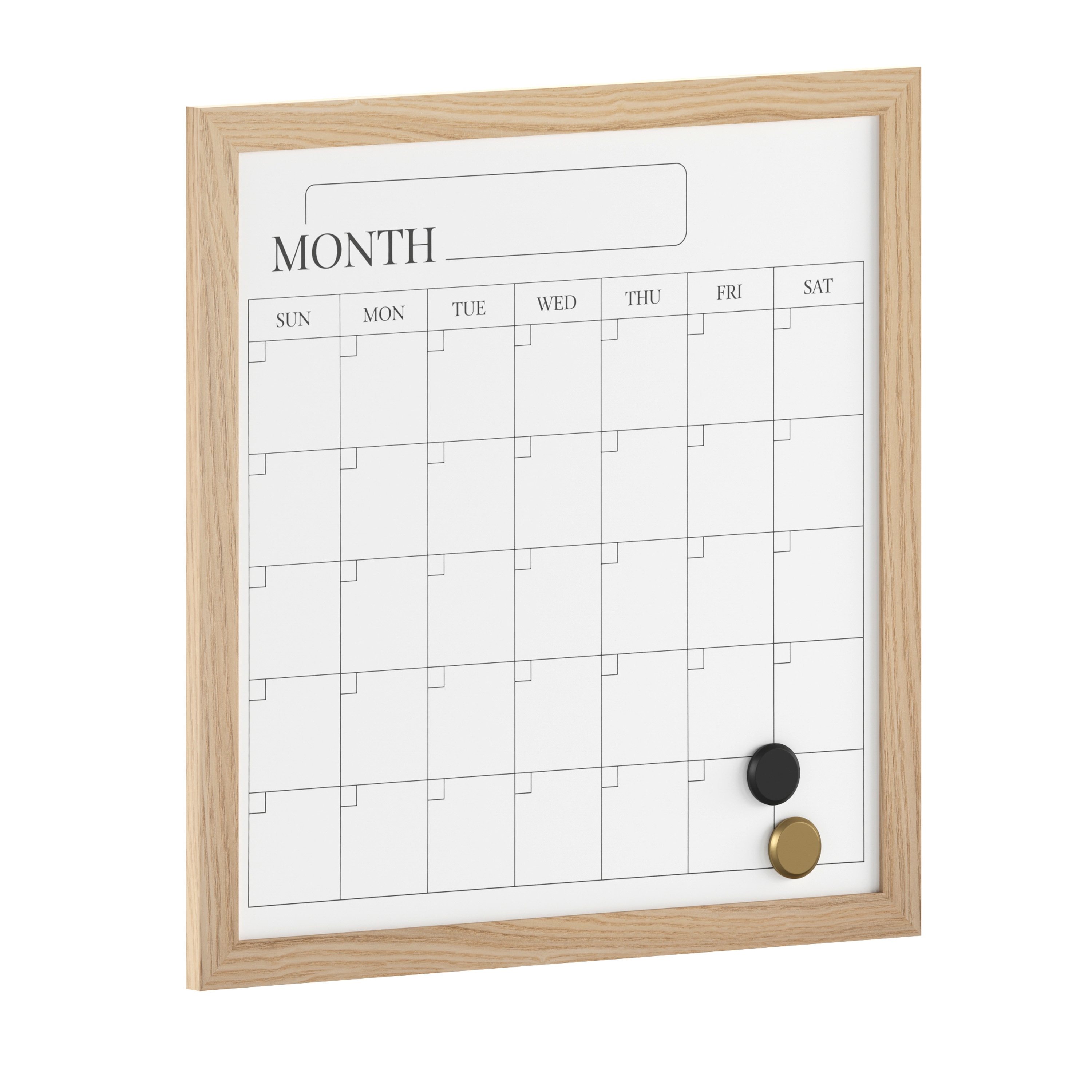 Martha Stewart 196861047015 Everette 18-in x 18-in Magnetic Monthly Calendar Dry Erase Board with Light Natural Woodgrain Frame; Included Dry Erase Marker and 2 Magnets