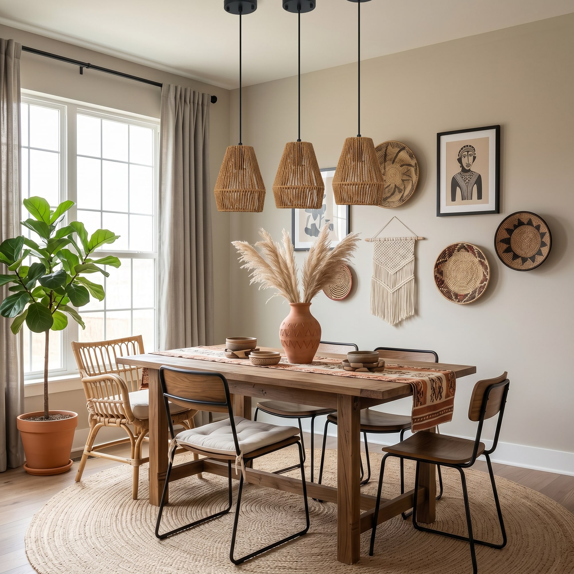 RCCFBHM 7-in Set of 3 Rustic Hemp Rope Pendant Light Handcrafted Farmhouse Hanging Light Fixture with Adjustable Cord No Bulbs
