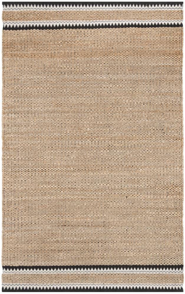 Natural Black Geometric Flat Woven Wool Cotton Rug 6' x 9'
