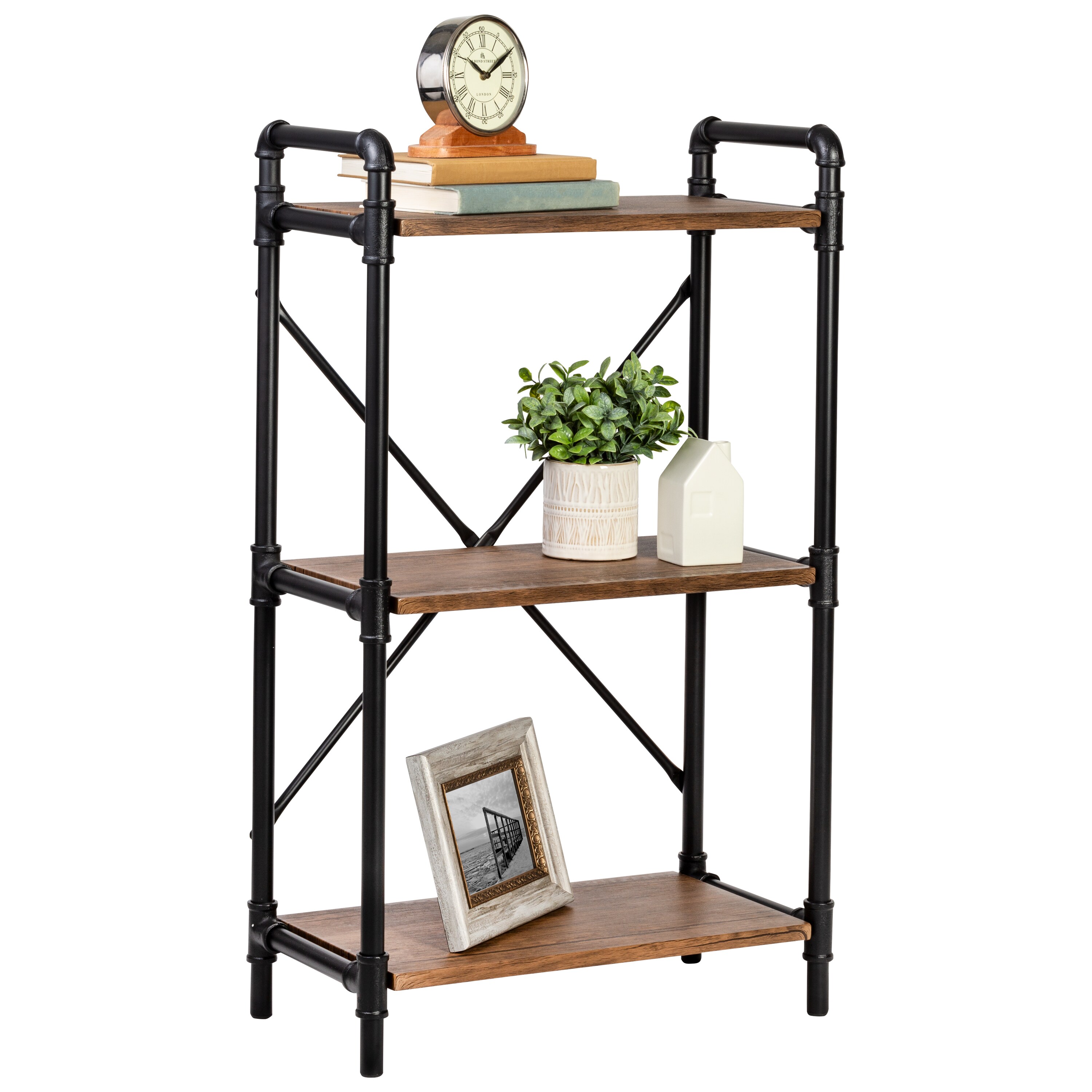 Honey Can Do Collapsible 3-Tier Metal Shelf on Wheels, Black