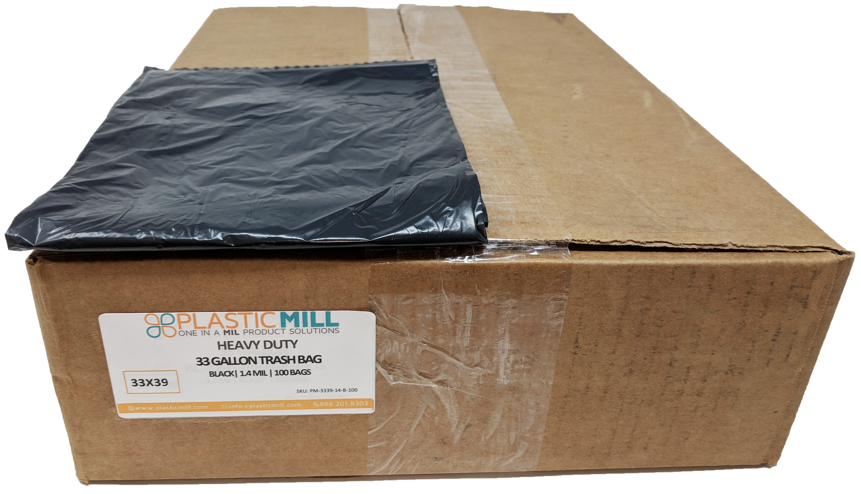 PlasticMill PM-3339-14-B-100 33-Gallons Black Outdoor Plastic Can Trash Bag 100 -Count