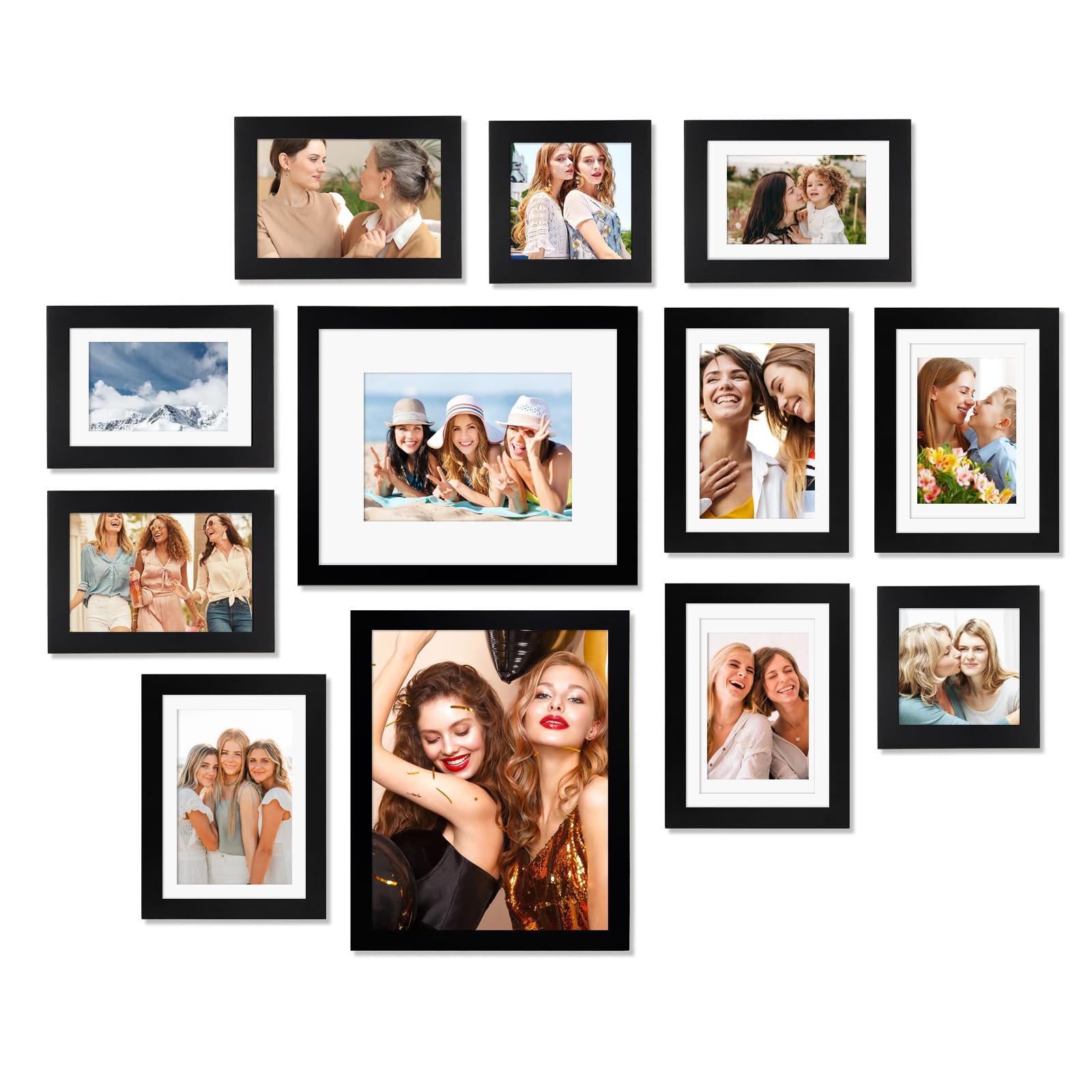 KHKFY  12 Pack Black Gallery Wall Frame Set Solid Pine Wood Picture Frames Multi Size for Home Decor and Tabletop Display