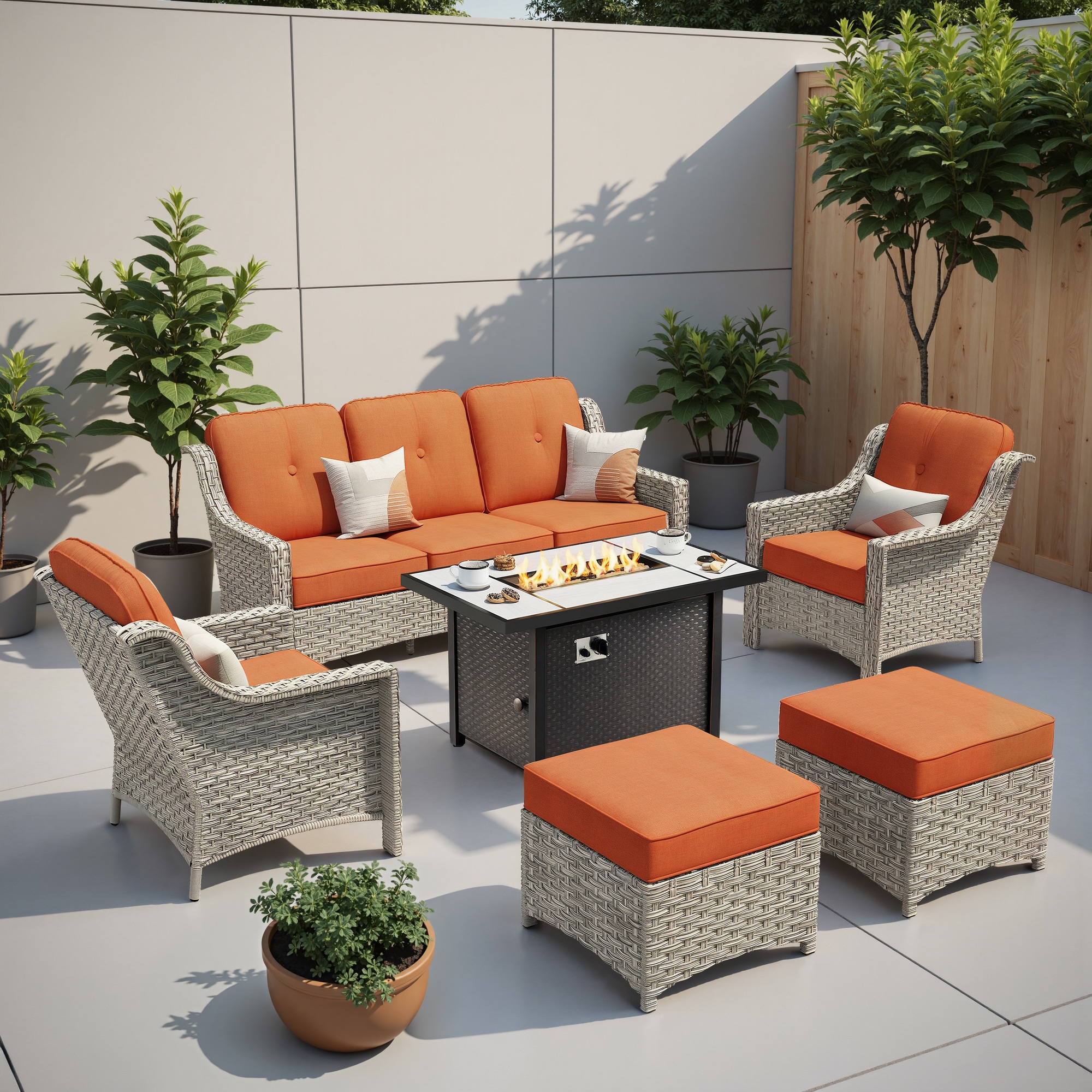 weaxty HMBCFP03-BPAD806 Aireno 6 -Piece Wicker Patio Sofa Conversation Set with Red Cushions