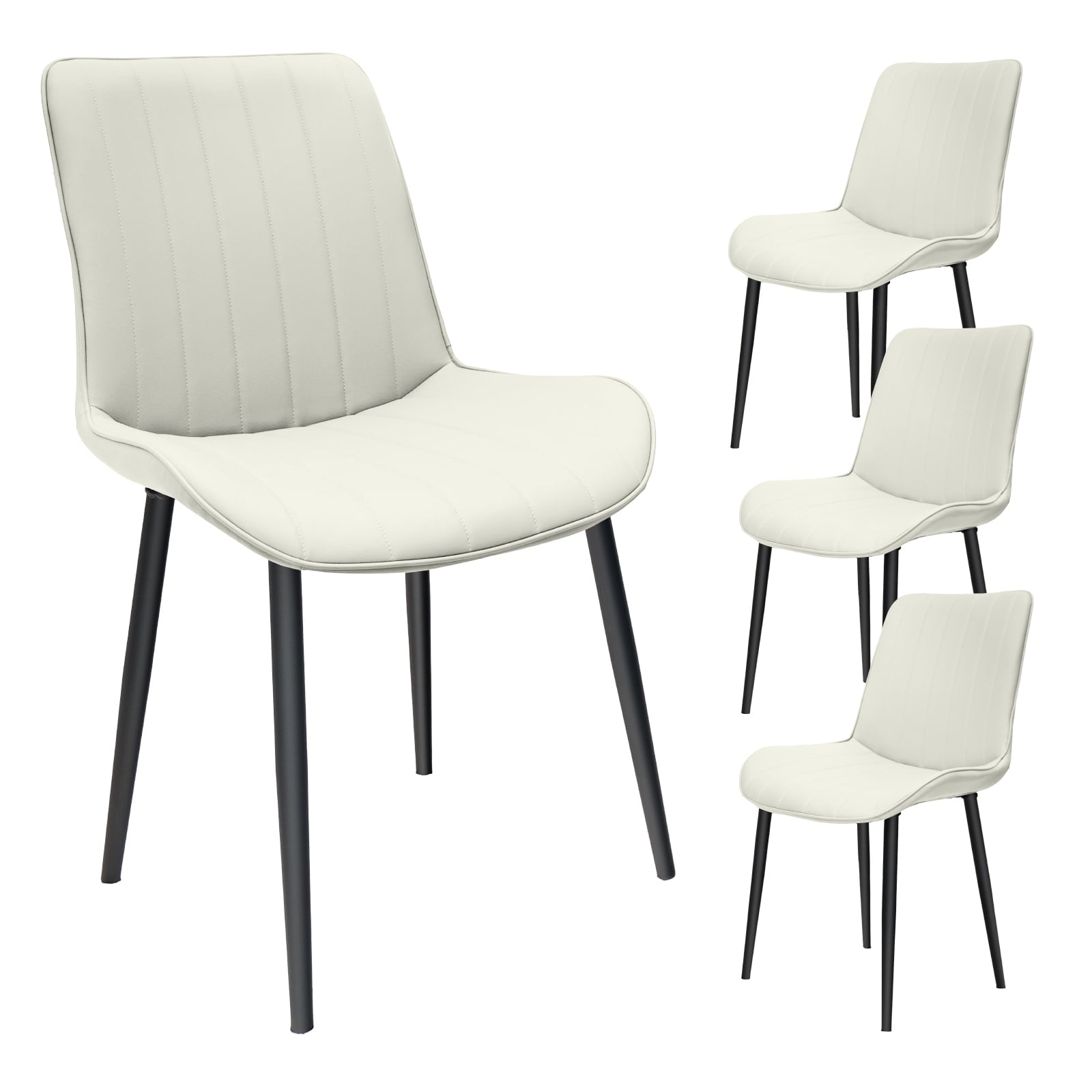 Tatayosi JJ-01850071 White PU Leather Dining Chair with Metal Legs; Wave Pattern Upholstered Armless Chair Set of 4 for Kitchen; Restaurant; Living; Meeting Room