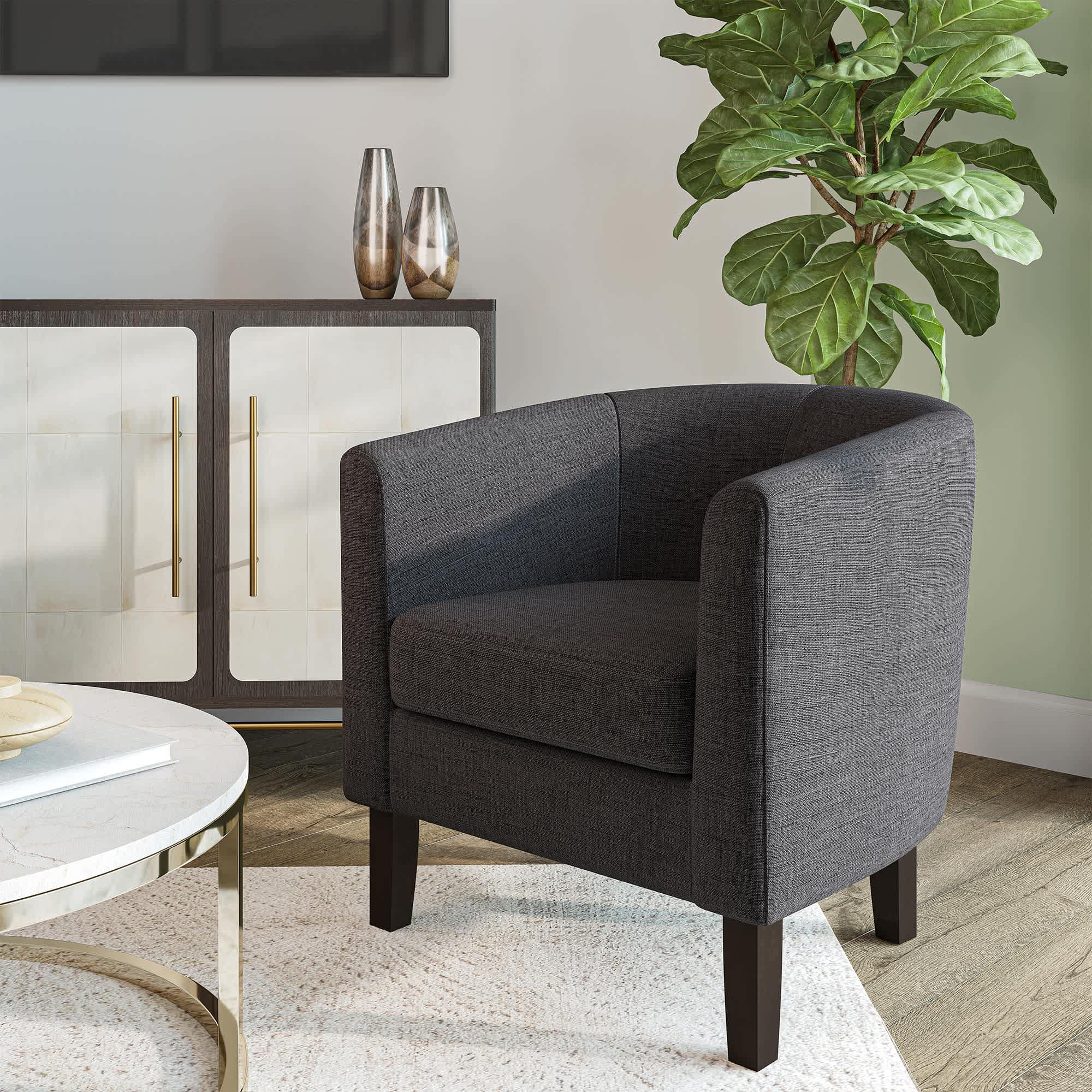 Belleze 014-HG-31933-GY Round Accent Barrel Chair with Cozy Soft Padding Gray