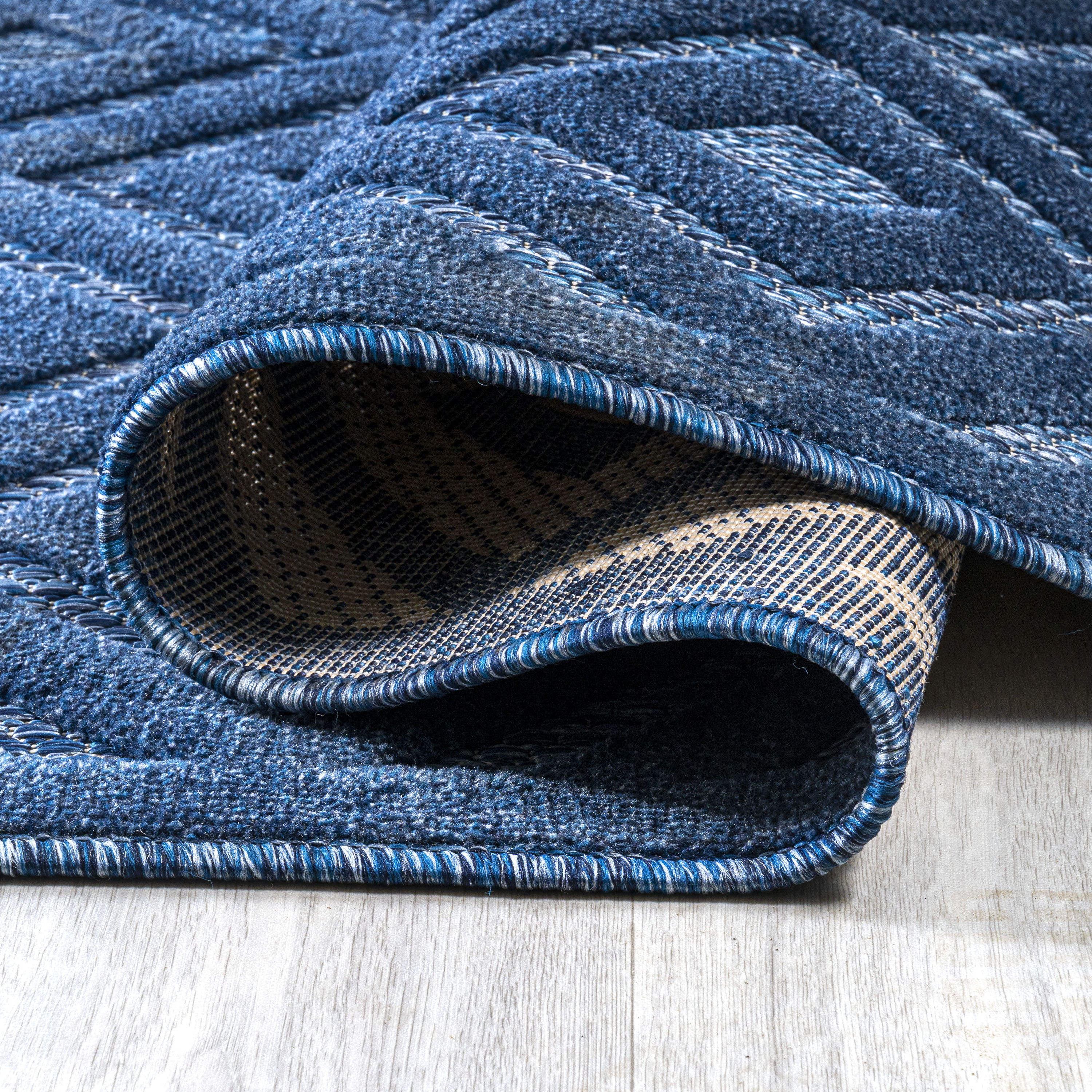 Navy Geometric Synthetic Indoor Outdoor Area Rug, 3 x 5