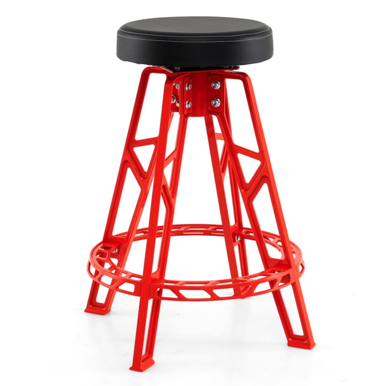 SUGIFT Heavy-Duty Aluminum Garage Bar Chair Red 400-lb Capacity 360-Degree Swivel Shop Stool with Padded PVC Seat and 7.5-in Footrest