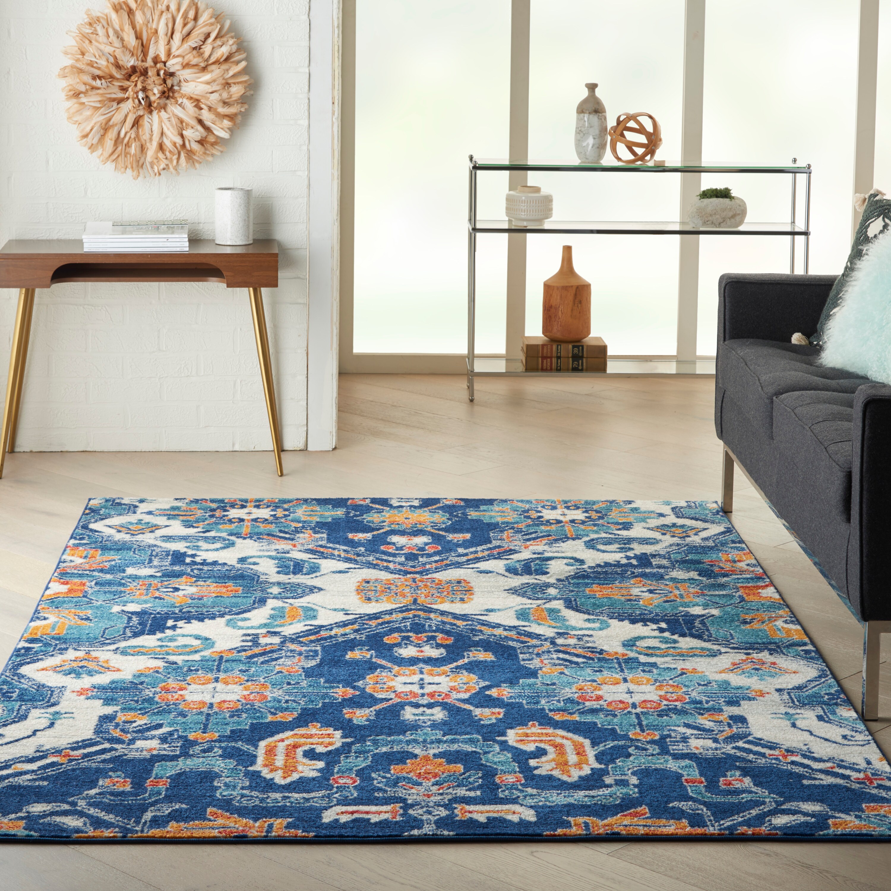 Nourison 99446766496 Passion 5 x 8 (ft) Loomed Polypropylene Blue/multicolor Rectangular Indoor Abstract Area rug
