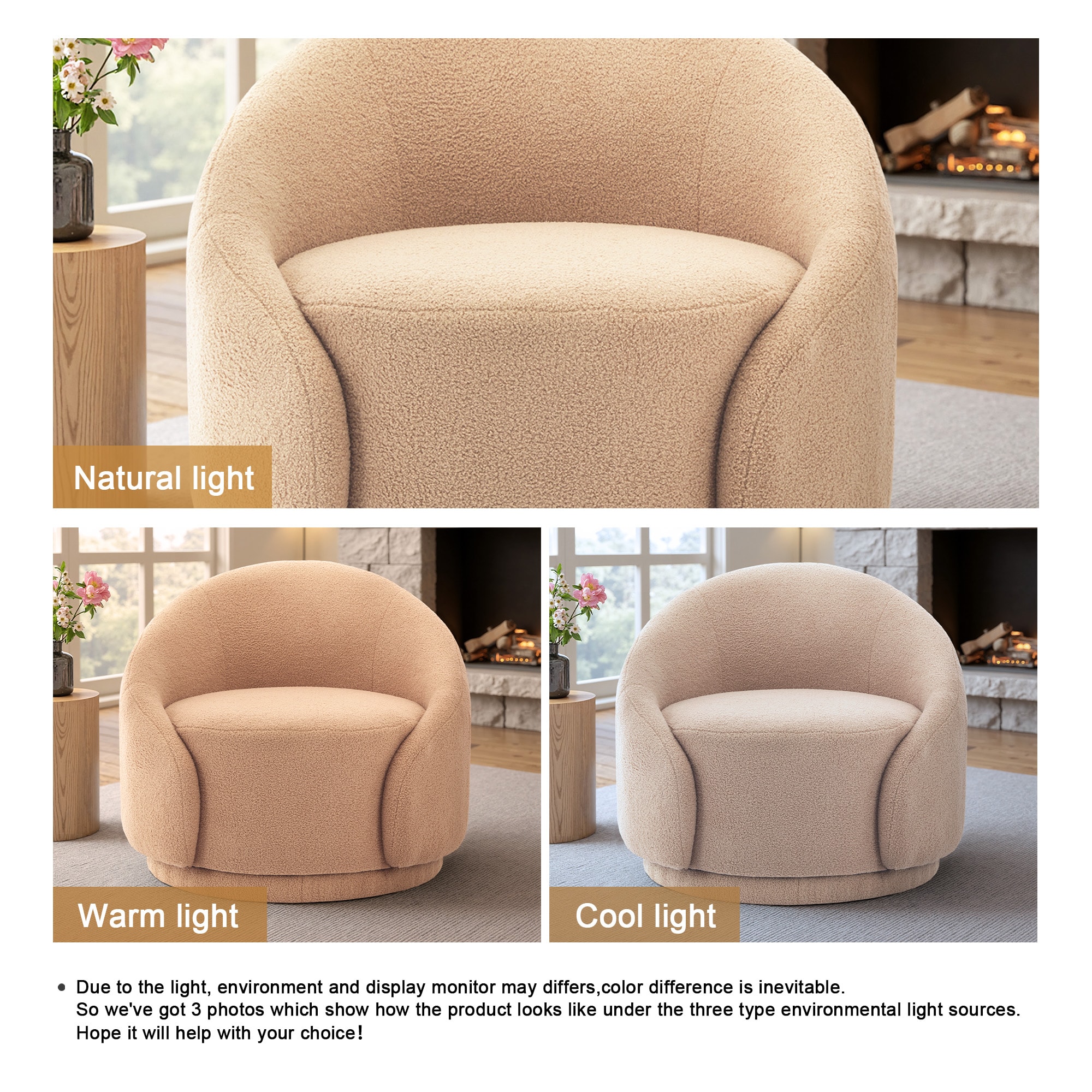 Dreamsidea Semi Surround Backrest Cotton Upholstered Swivel Accent ...