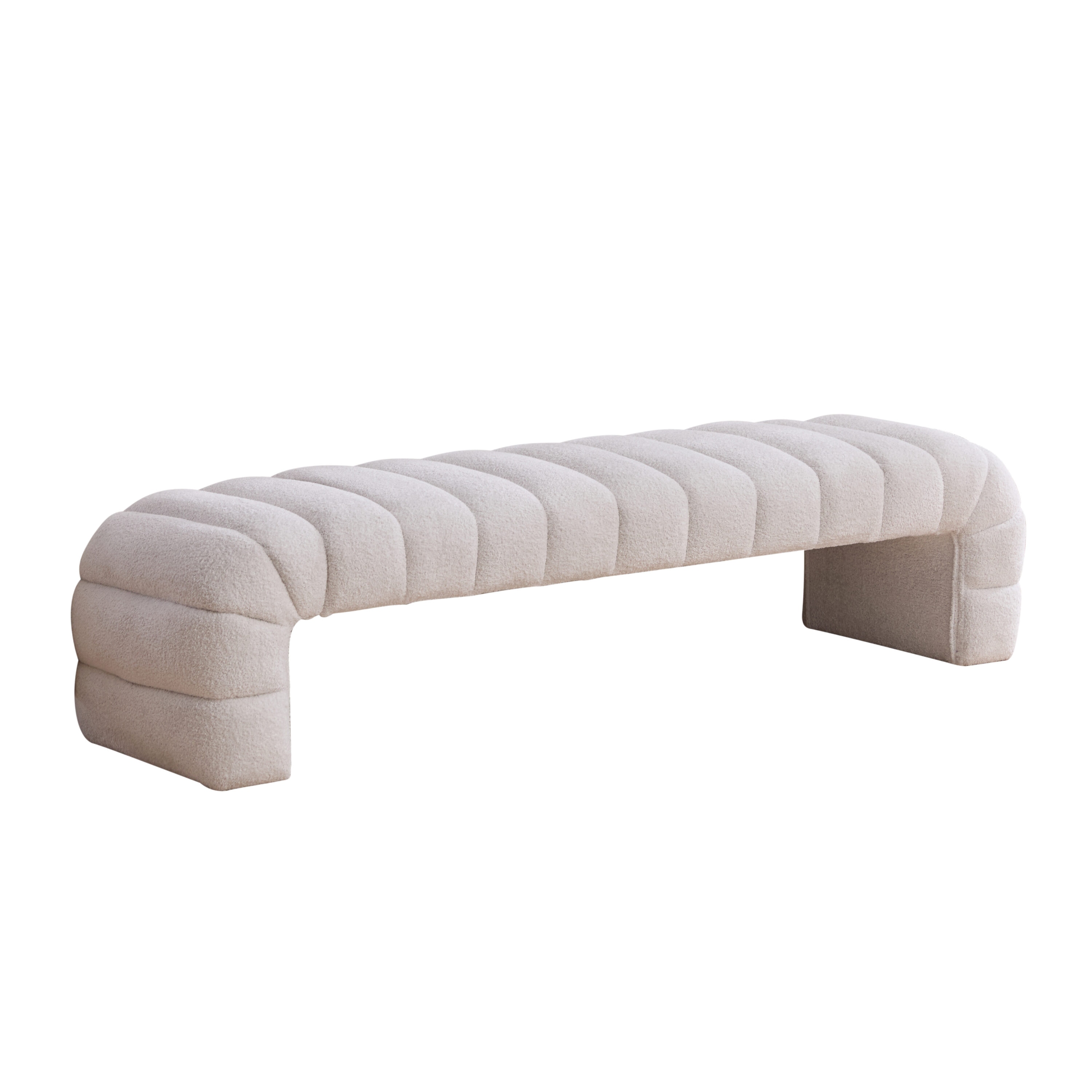 SINOFURN SYA330181WT Modern Ivory Accent Bench 69.7-in x 20.5-in x 17.3-in