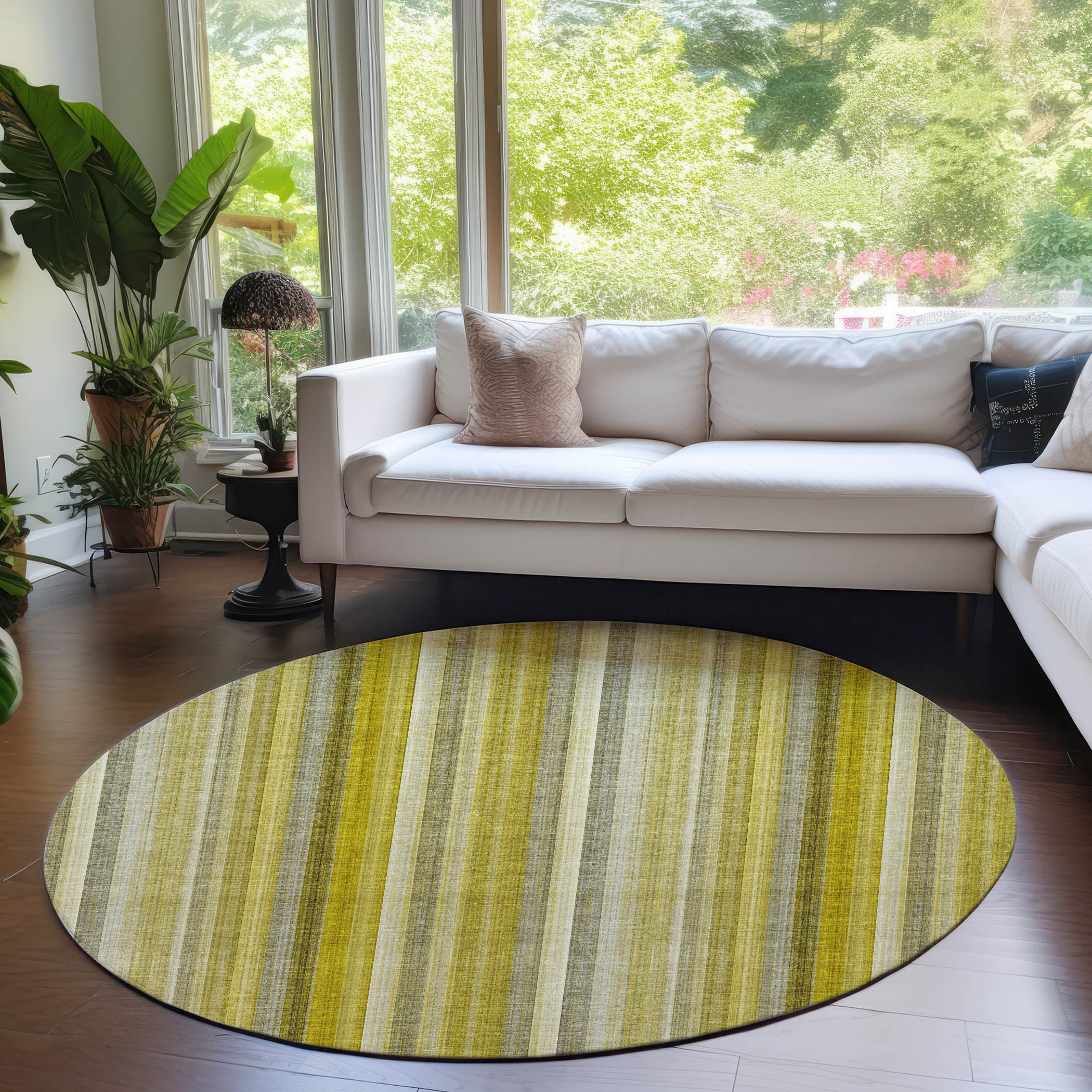 Addison Rugs ACN543GO8RO Chantille ACN543GO 8 x 8 (ft) Polyester Gold Round Indoor/Outdoor Abstract Machine washable Area rug