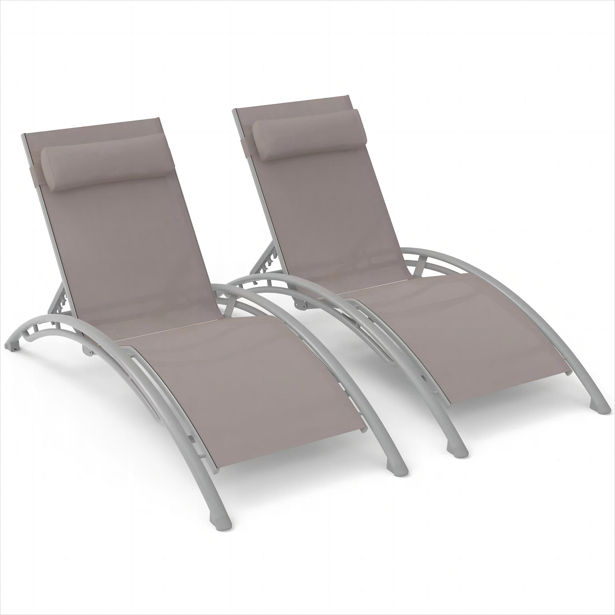 AAZJ CP-109832 Patio Chairs Set of 2 Stackable Gray Aluminum Frame Stationary Chaise Lounge Chair with Yellow Mesh Seat