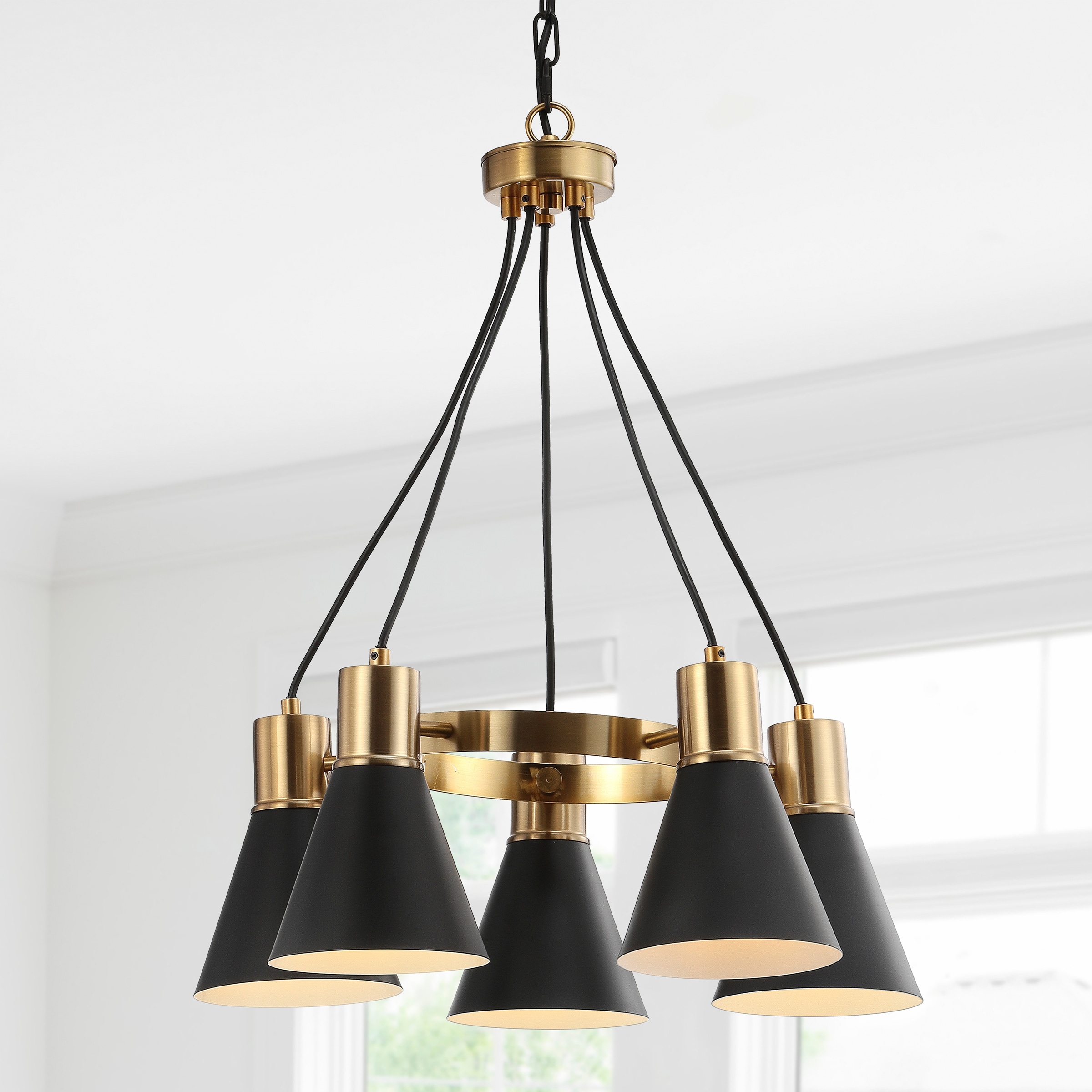JONATHAN  Y Markle Modern/contemporary Transitional 5-Light Black/Brass Gold Farmhouse Bell LED Pendant Light