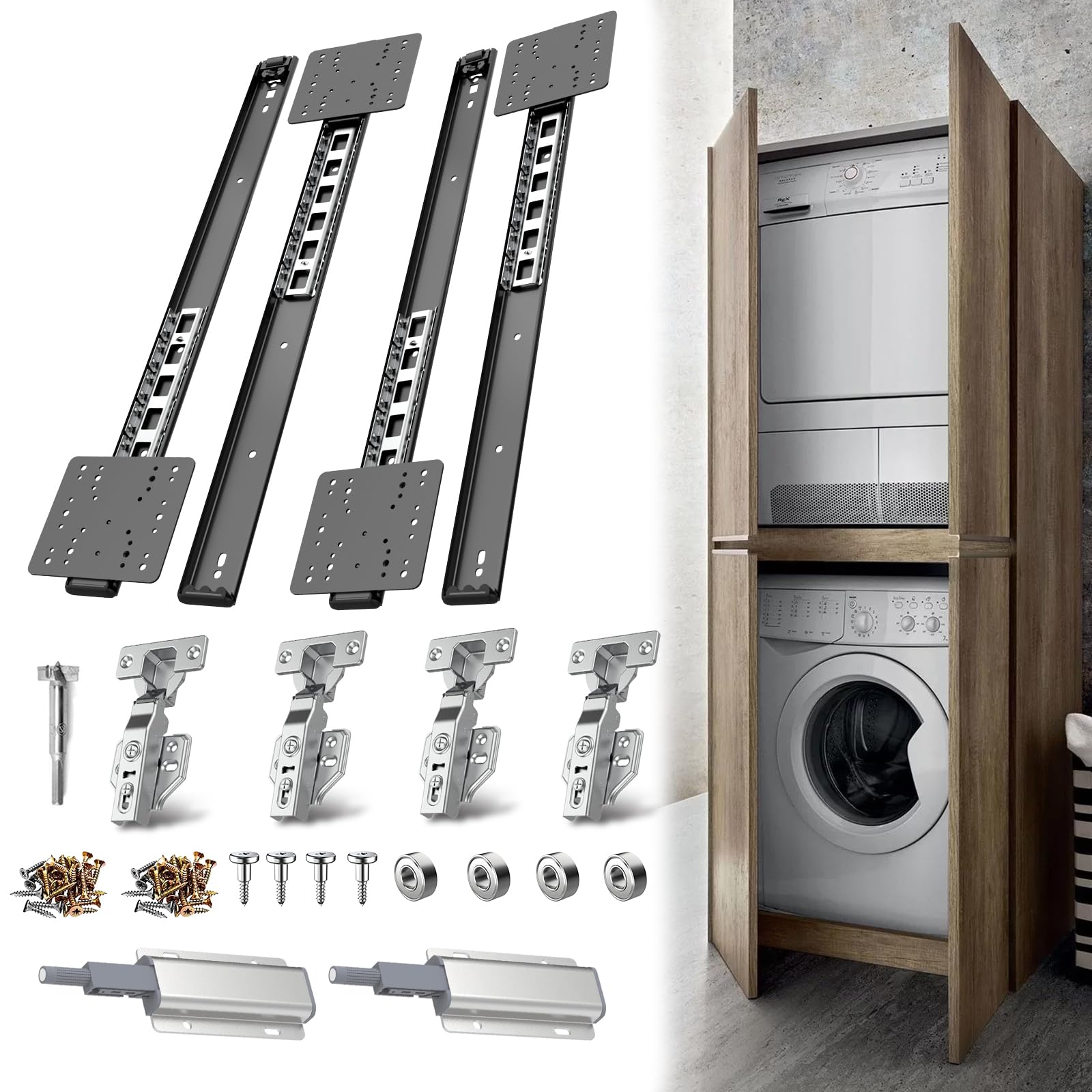 LILILIAN FMY  Pocket Door Hardware Slide Kit Heavy Duty Hidden Sliding Pivot Hinge System with Magnetic Catches Soft Close Retractable Cabinet
