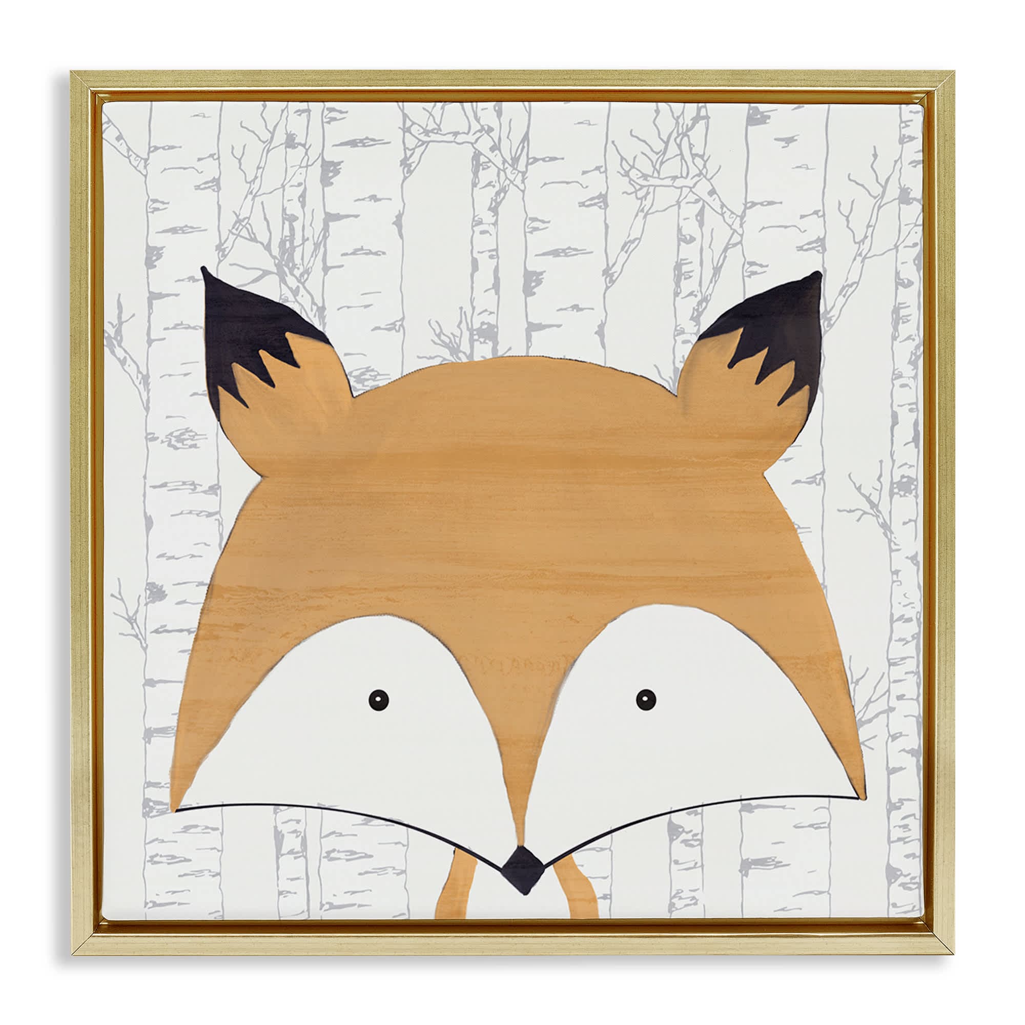 Stupell Industries BS-036-FFG-17X17 Whimsical Fox on Birch Gold Framed Floater Canvas Wall Art By Kim Allen 18 x 18