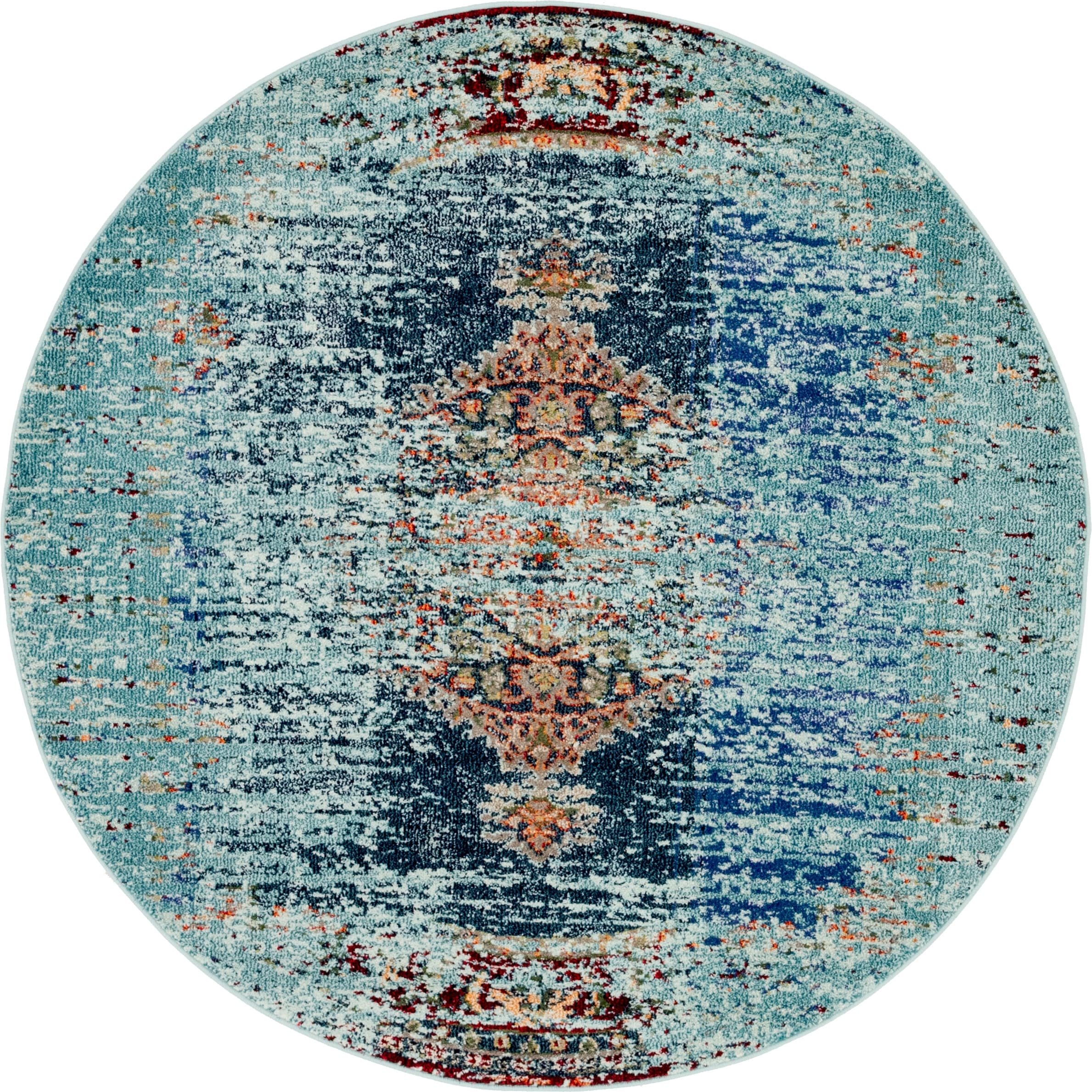 Unique Loom 3144740 Warhol Vita 6 x 6 (ft) Loomed Polypropylene Turquoise/Navy Blue Round Indoor Medallion Oriental Area rug