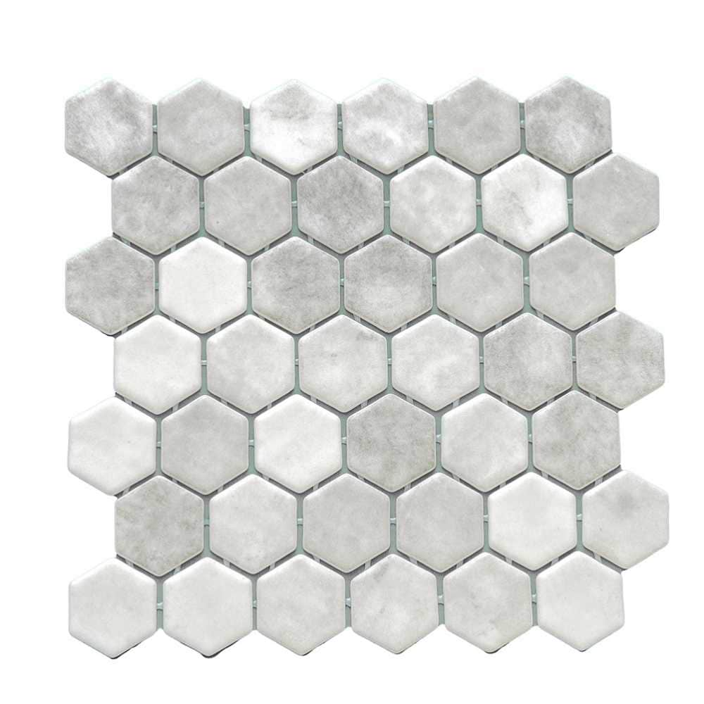The Tile Life SHEXXBLISGY Sample- Eterna Hex Shabby Grey 4-in x 4-in Satin Glass Floor and Wall Tile