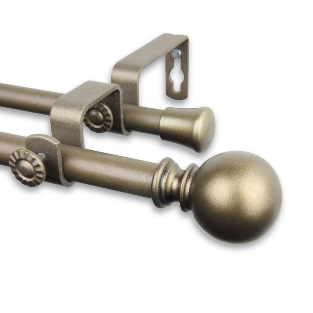 Hart & Harlow L5710-484D Levy 5/8-in 48-in to 84-in Antique gold Steel Double curtain rod with Finials
